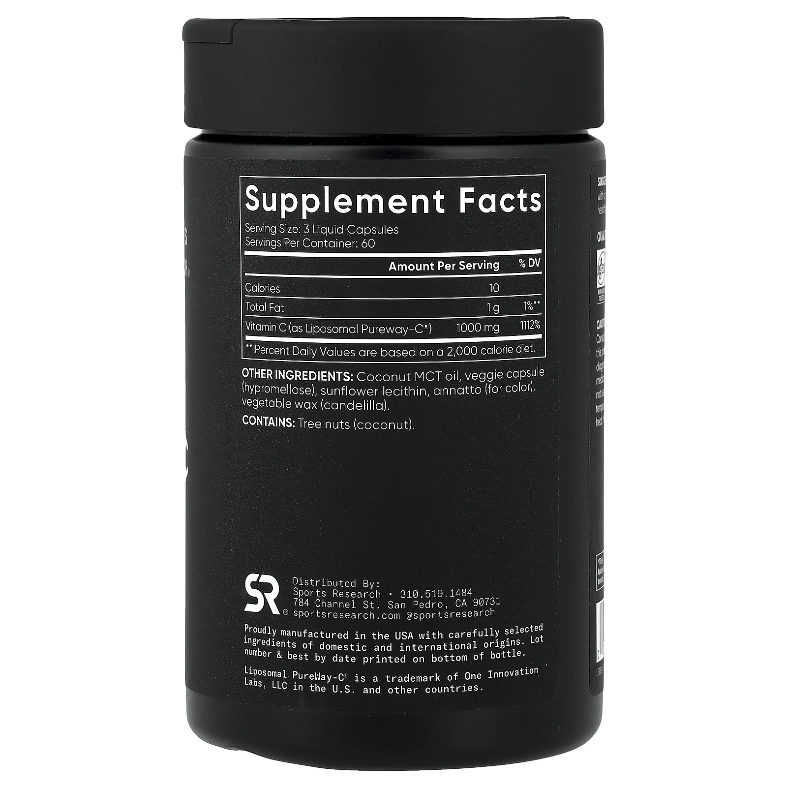 Sports Research, липосомальный витамин C, 180 растительных капсул с жидкостью (333 мг в 1 капсуле)