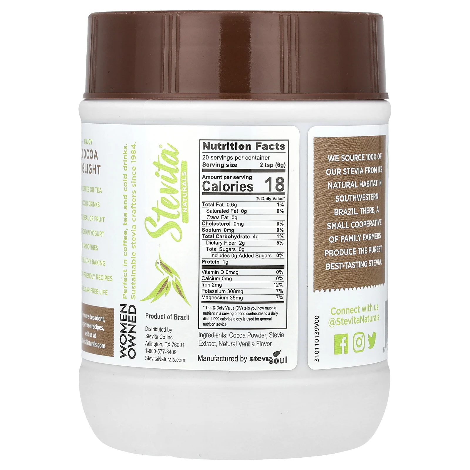 Stevita, Naturals, Cocoa Delight, какао, 120 г (4,2 унции)