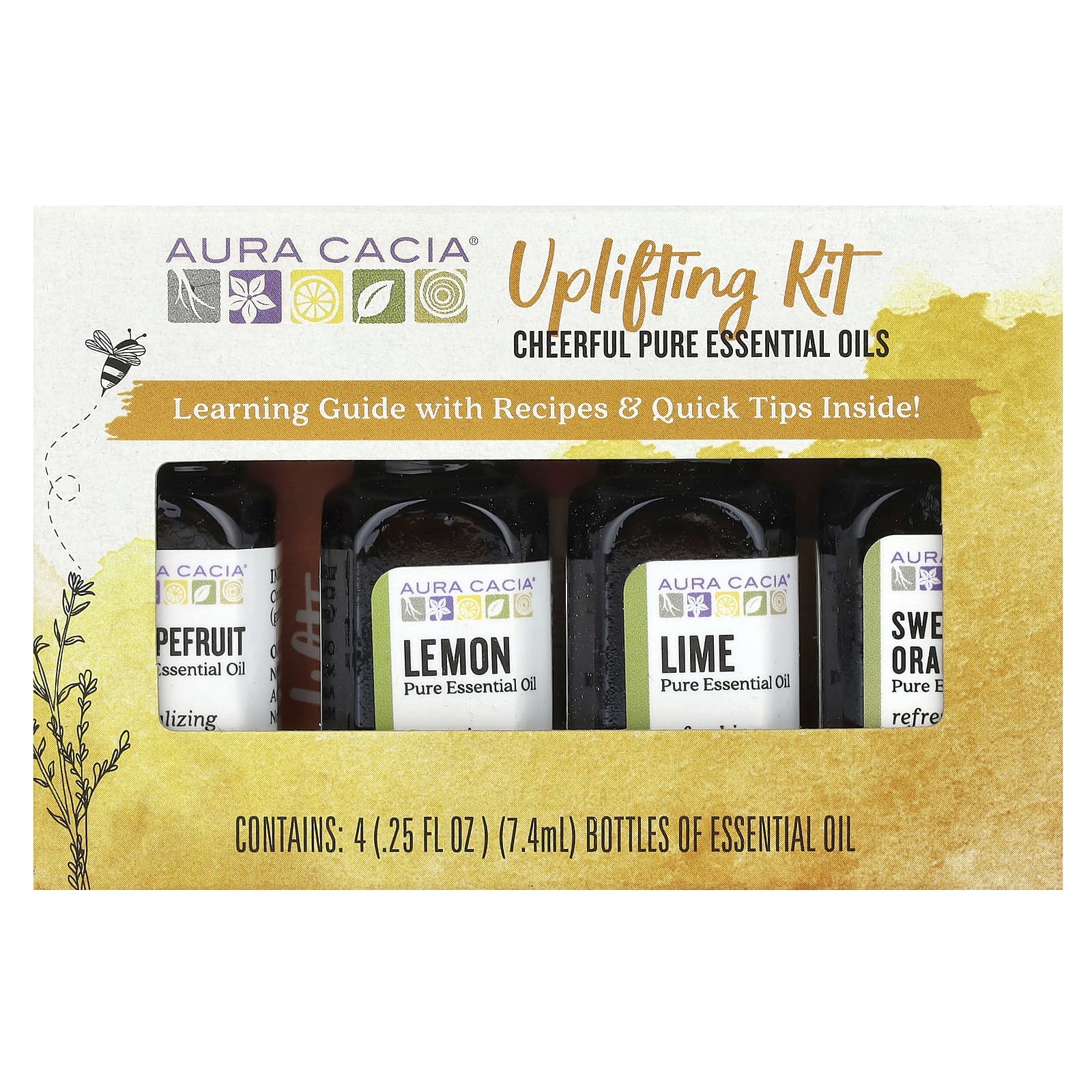 Aura Cacia, Uplifting Kit, чистые эфирные масла Cheeful, 4 флакона по 7,4 мл (0,25 жидк. Унции)