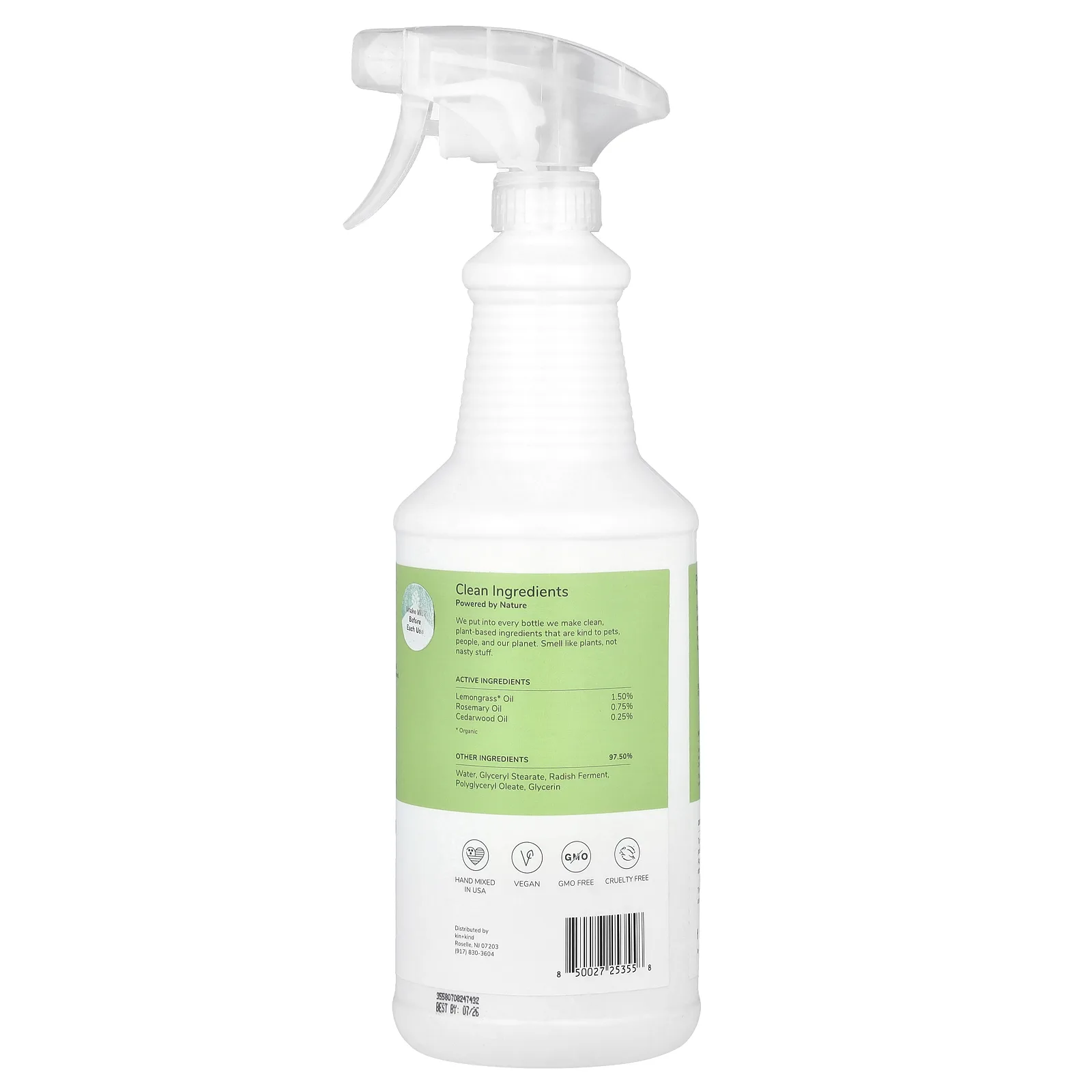 Kin+Kind, Спрей для защиты от блох и клещей на растительной основе, для собак и кошек, с лемонграссом, 946 мл (32 жидк. унц.)