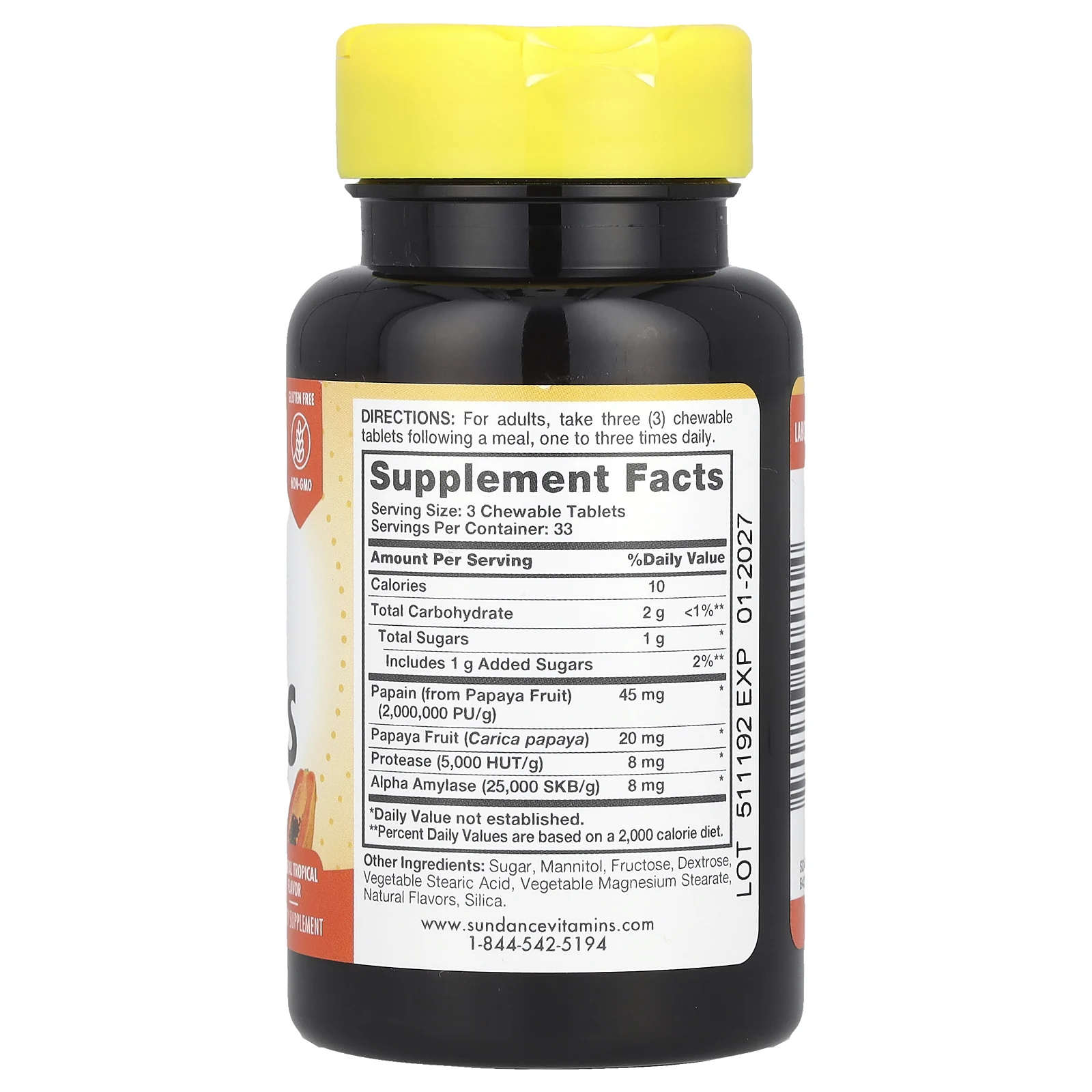 Sundance Vitamins, Жевательные ферменты папайи, натуральные тропические, 100 жевательных таблеток