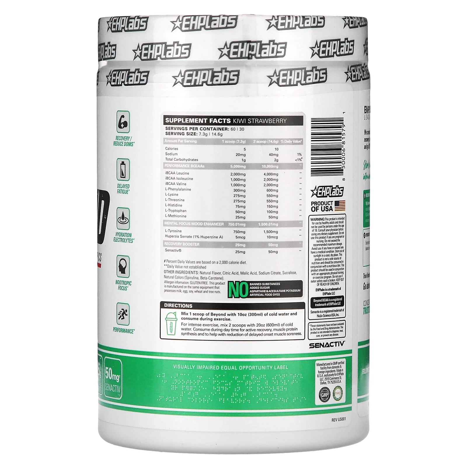 EHPlabs, Beyond BCAA и EAA, со вкусом киви и клубники, 438 г (15,5 унции)