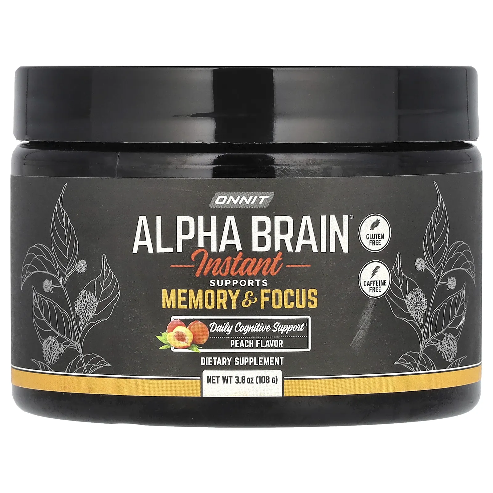 Onnit, Alpha Brain Instant, для памяти и концентрации внимания, персик, 108 г (3,8 унции)