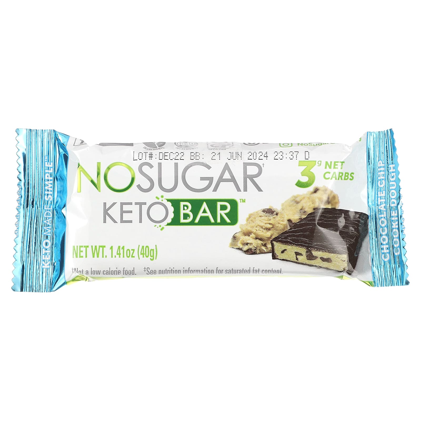 No Sugar Company, Keto Bar, тесто для печенья с шоколадной крошкой, 12 батончиков по 40 г (1,41 унции)
