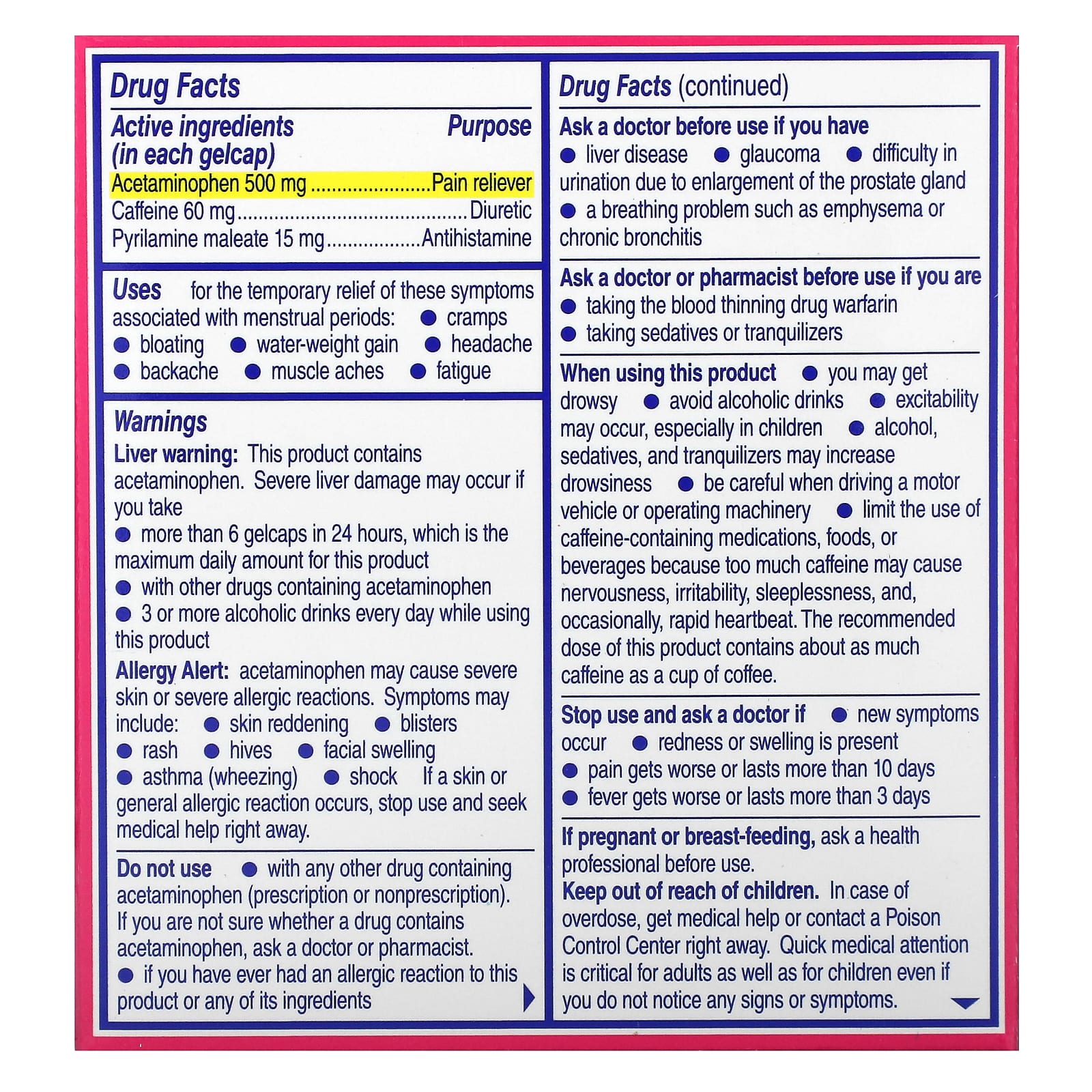 Midol, В комплекте, 24 капсулы