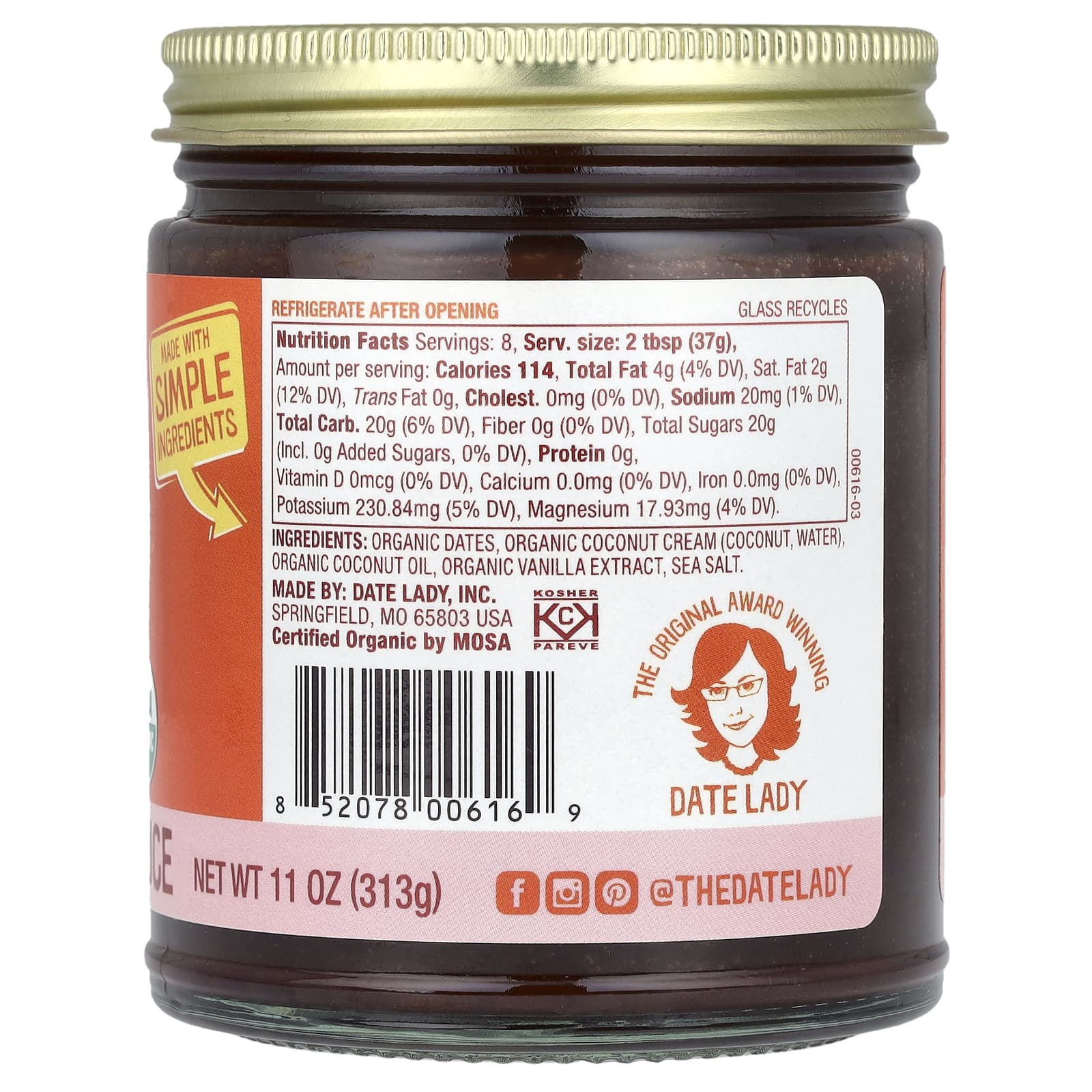 Date Lady, Coconut Date Sauce, 11 oz (313 g)
