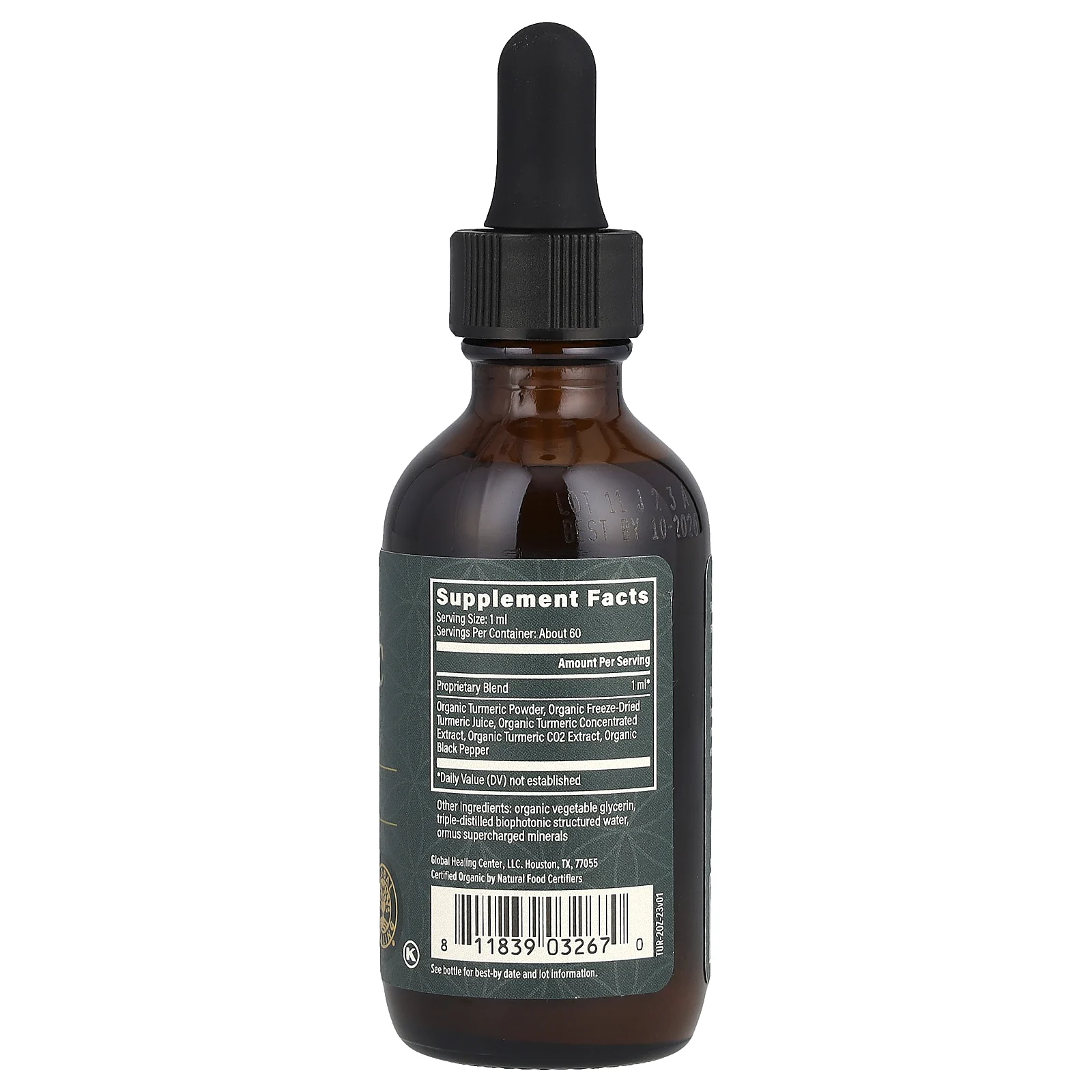 Global Healing, необработанный травяной экстракт, куркума, 59,2 мл (2 жидк. унции)