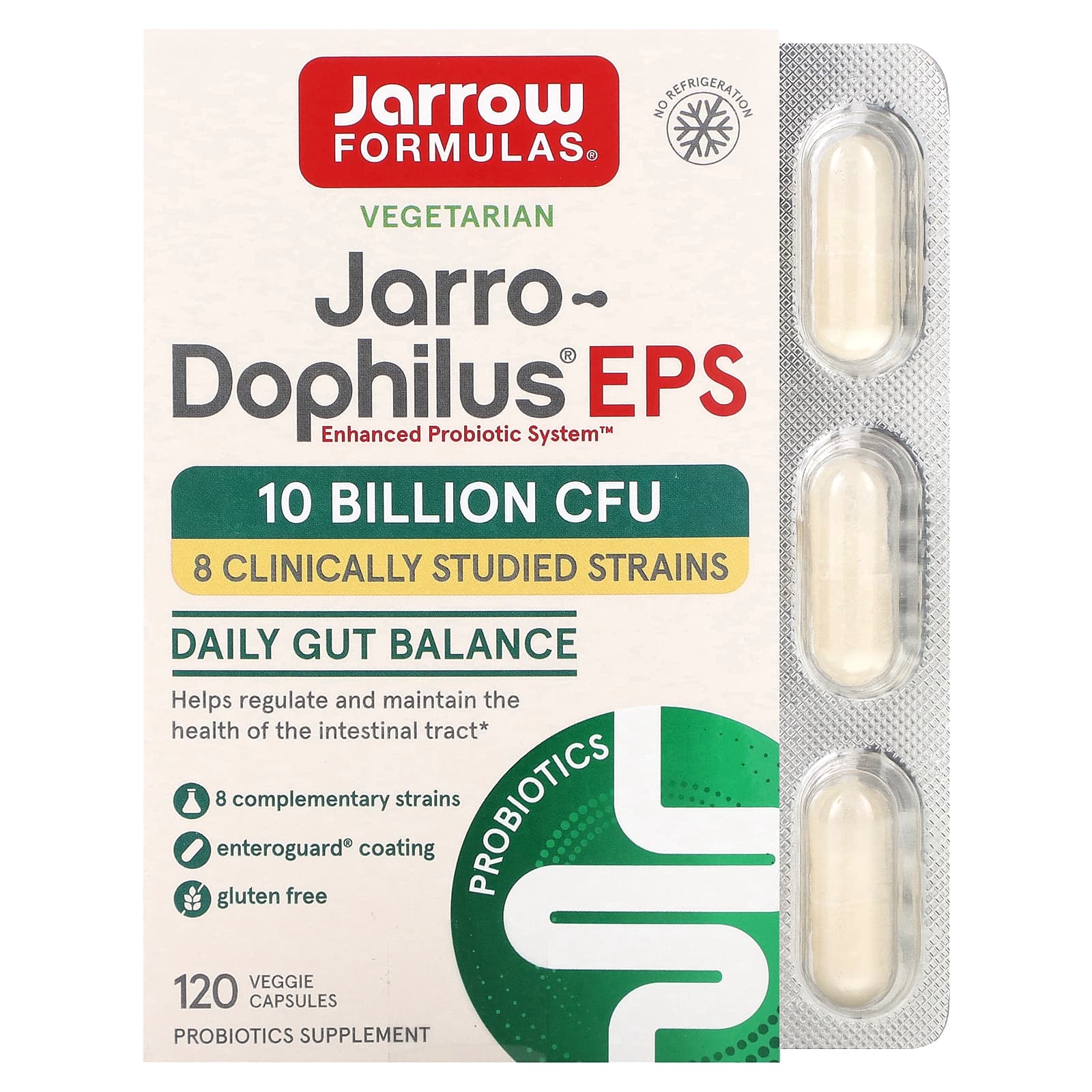 Jarrow Formulas, Jarro-Dophilus EPS, пробиотики, 10 млрд, 120 растительных капсул (5 млрд в 1 капсуле)
