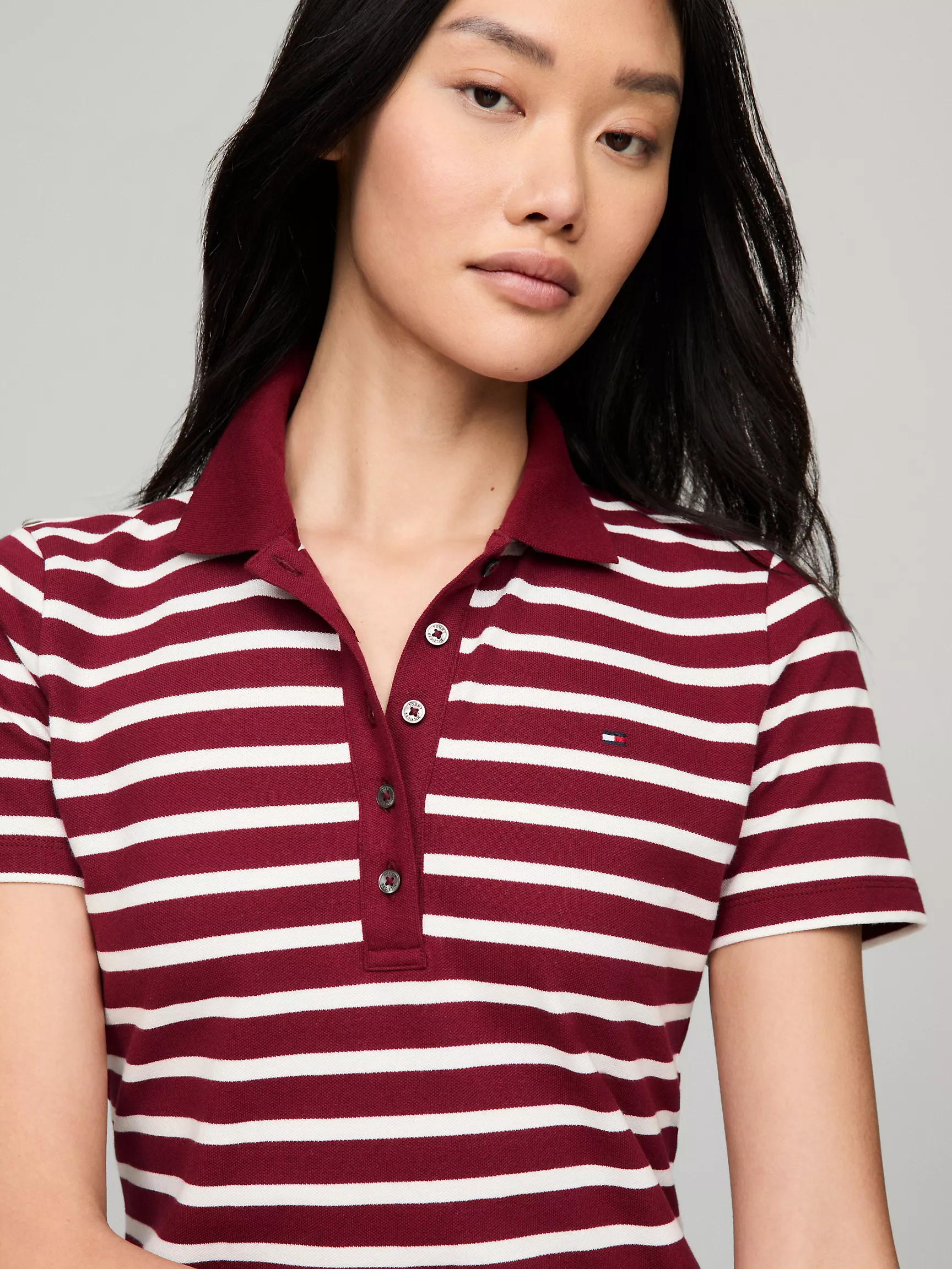 Женское поло Tommy Hilfiger, Приталенное полосатое эластичное хлопковое поло