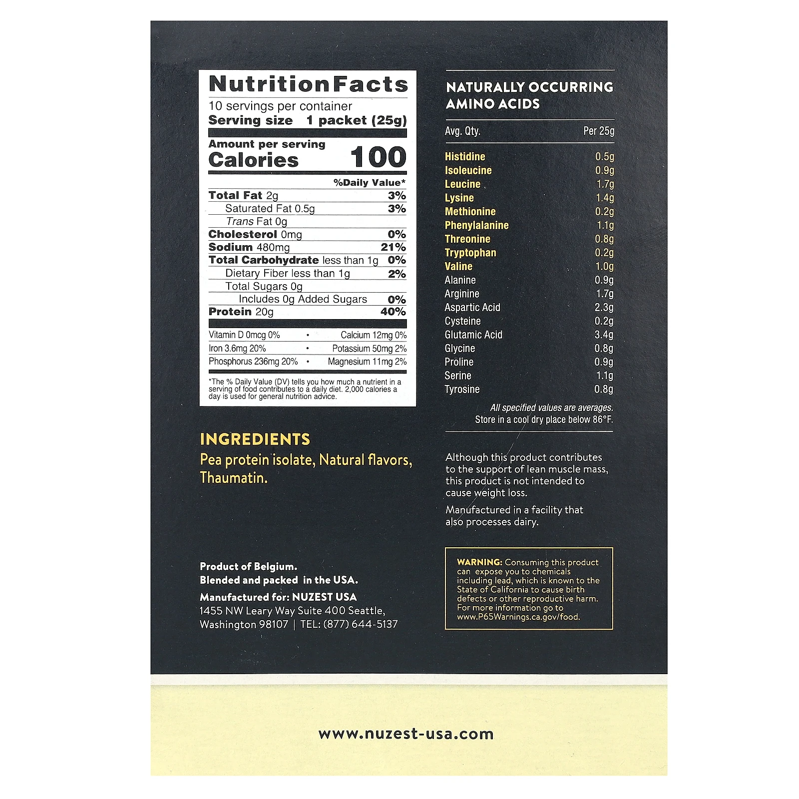 Nuzest, чистый постный протеин, со вкусом ванили, 10 пакетиков по 25 г (0,9 унции)