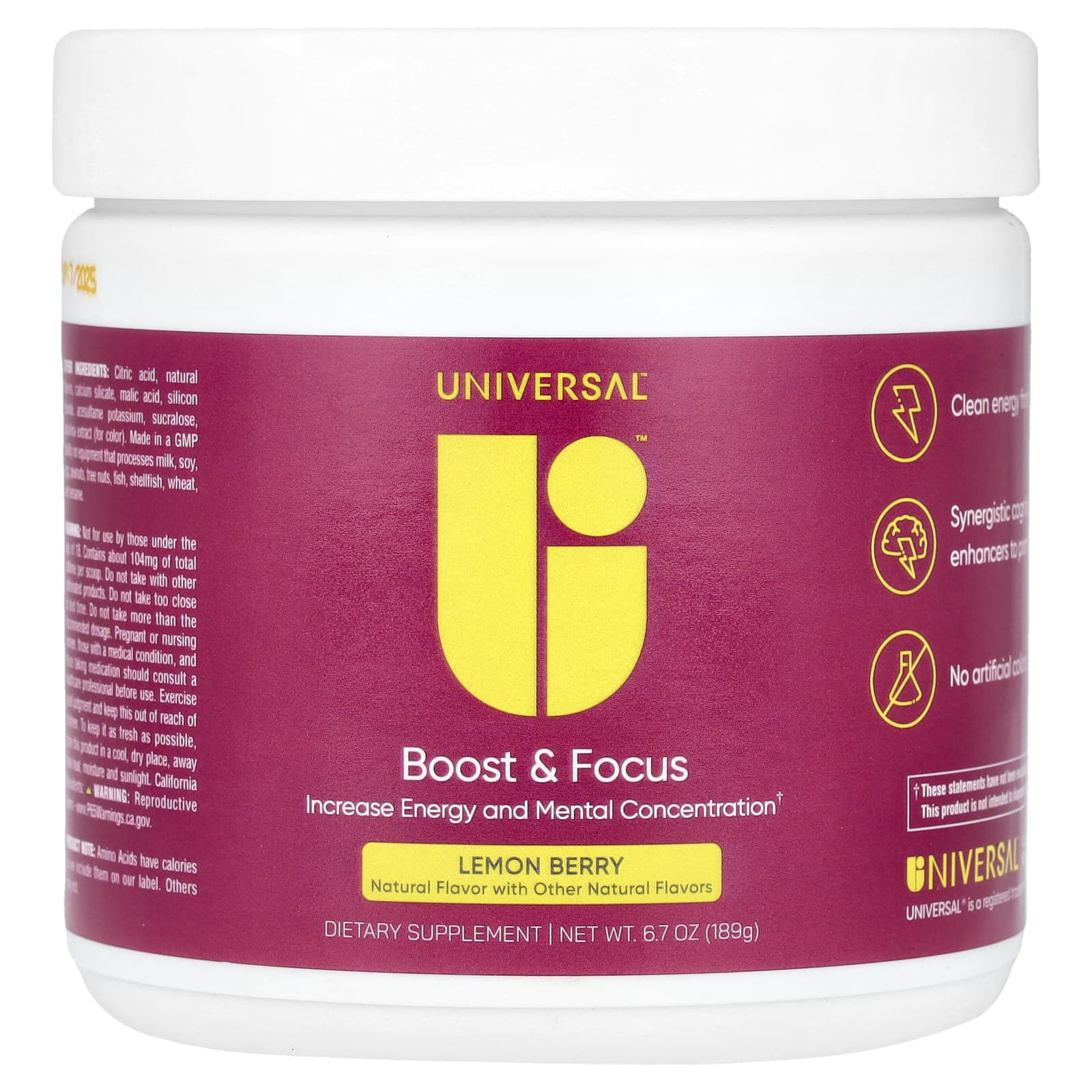 Universal U, Boost & Focus, лимон и ягодный вкус, 189 г (6,7 унции)