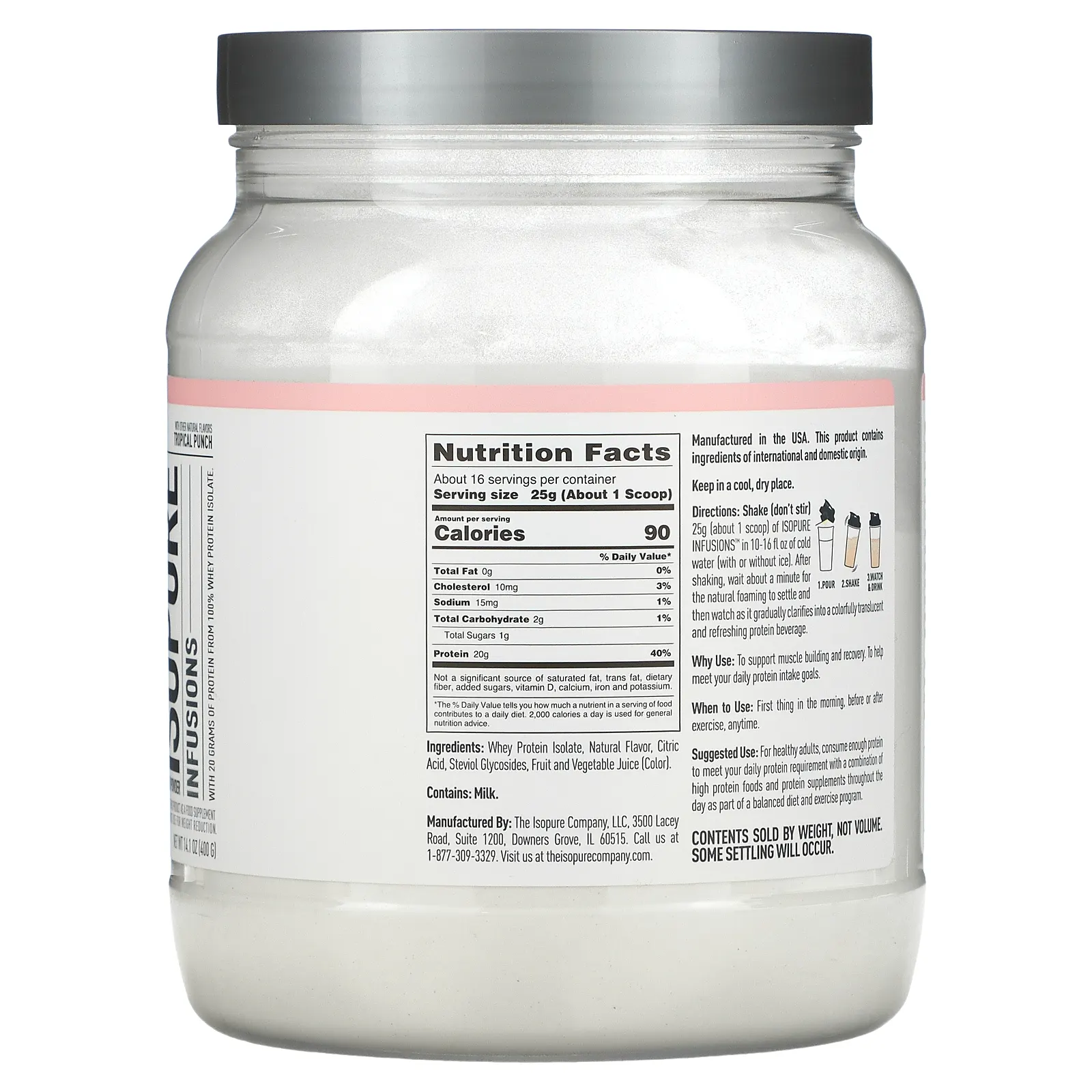 Isopure, Протеиновый порошок Infusions, тропический пунш, 400 г