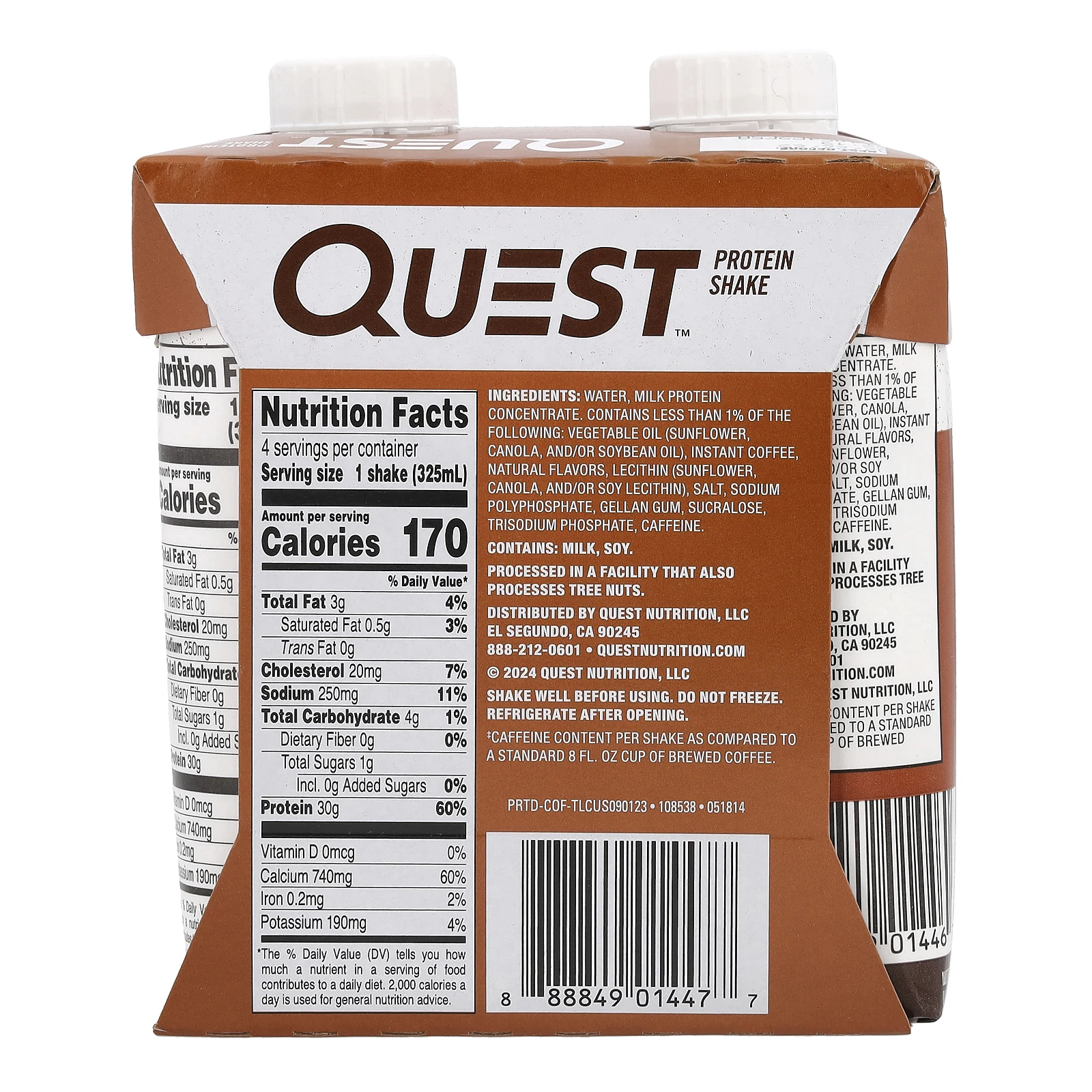 Quest Nutrition, Протеиновый коктейль, кофе, 4 коктейля, 325 мл (11 жидк. Унций)
