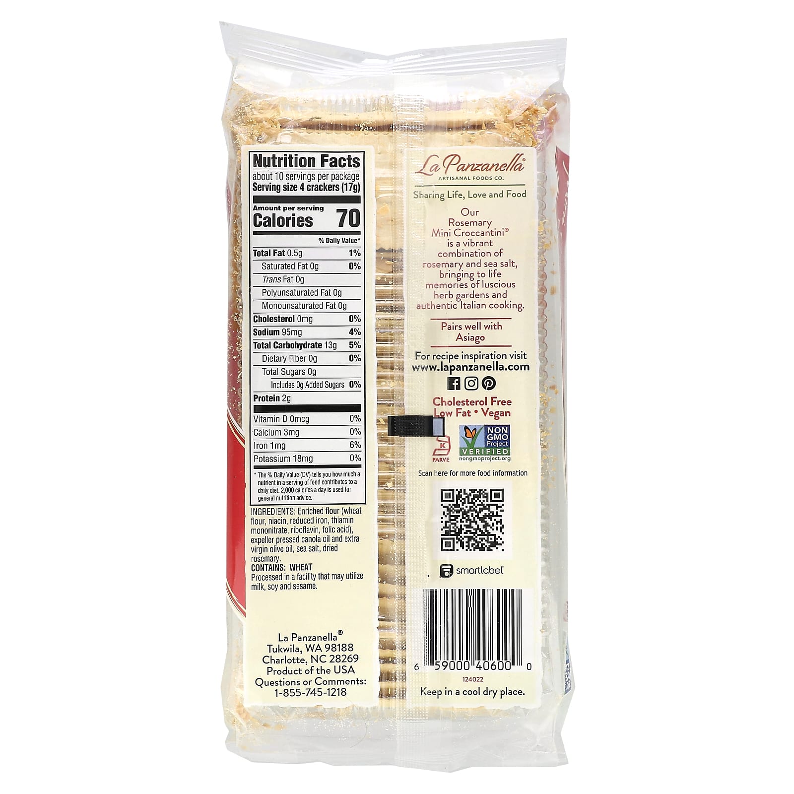 La Panzanella, мини-крекеры Croccantini, розмарин, 170 г (6 унций)