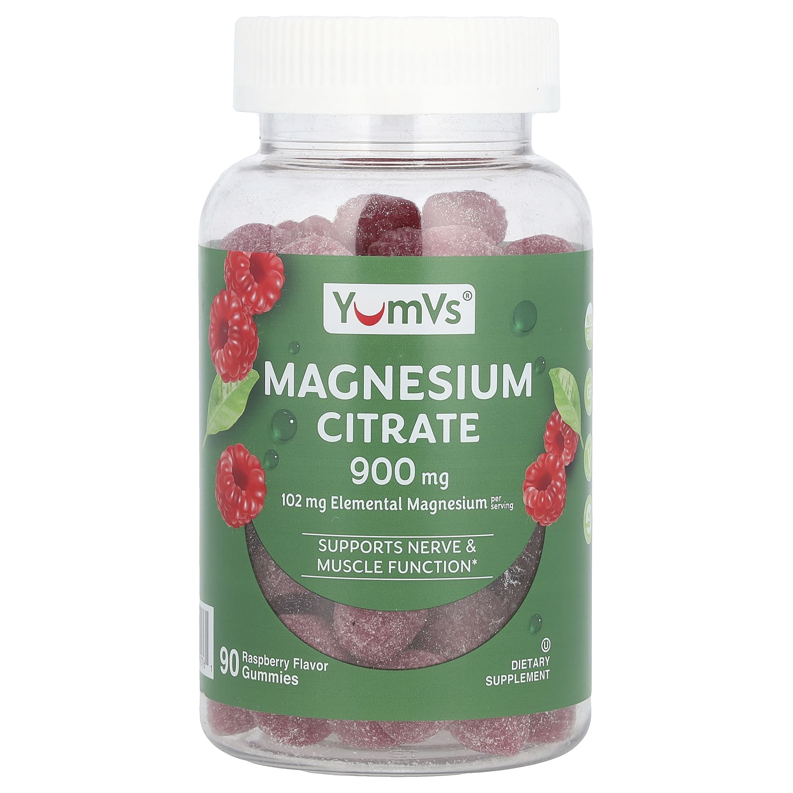 YumV's, цитрат магния, со вкусом малины, 900 мг, 90 жевательных мармеладок (300 мг в 1 жевательной таблетке)