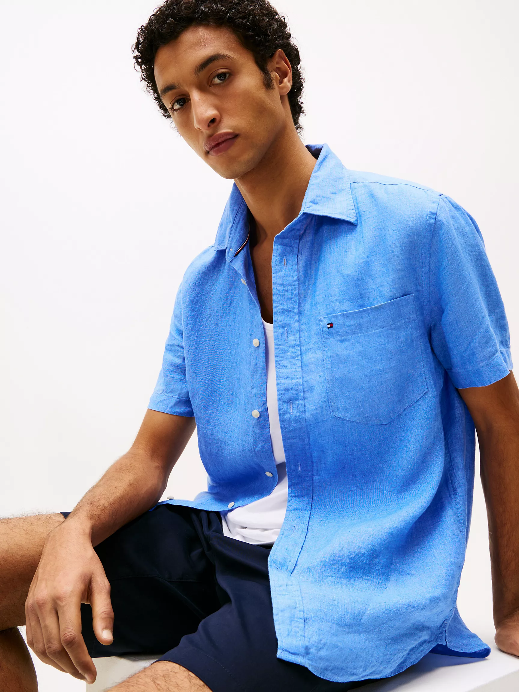 Мужская рубашка Tommy Hilfiger, Рубашка из окрашенного льна с короткими рукавами
