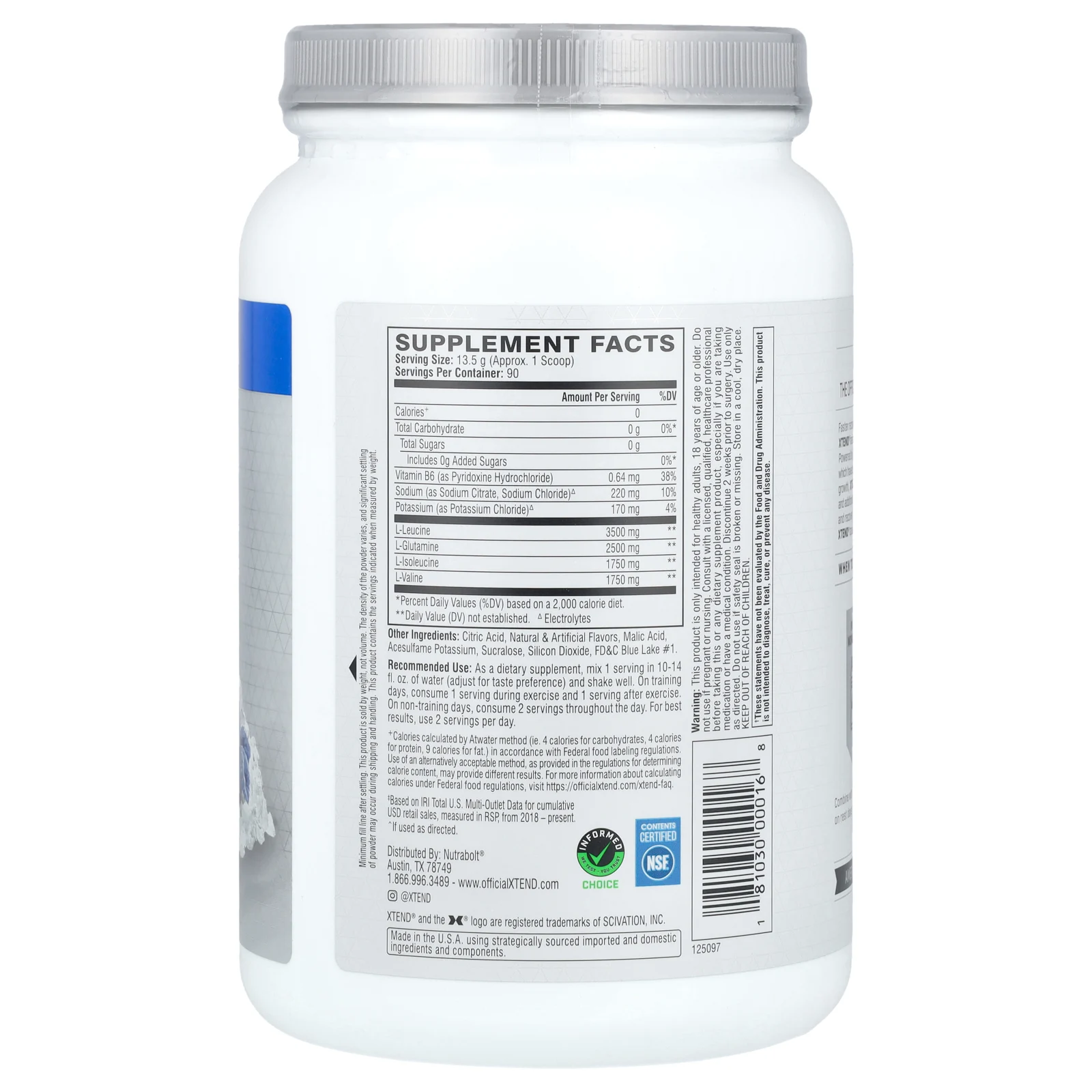 Xtend, The Original, 7 г аминокислот с разветвленной цепью (BCAA), со вкусом голубой малины, 1,26 кг (2,78 фунта)