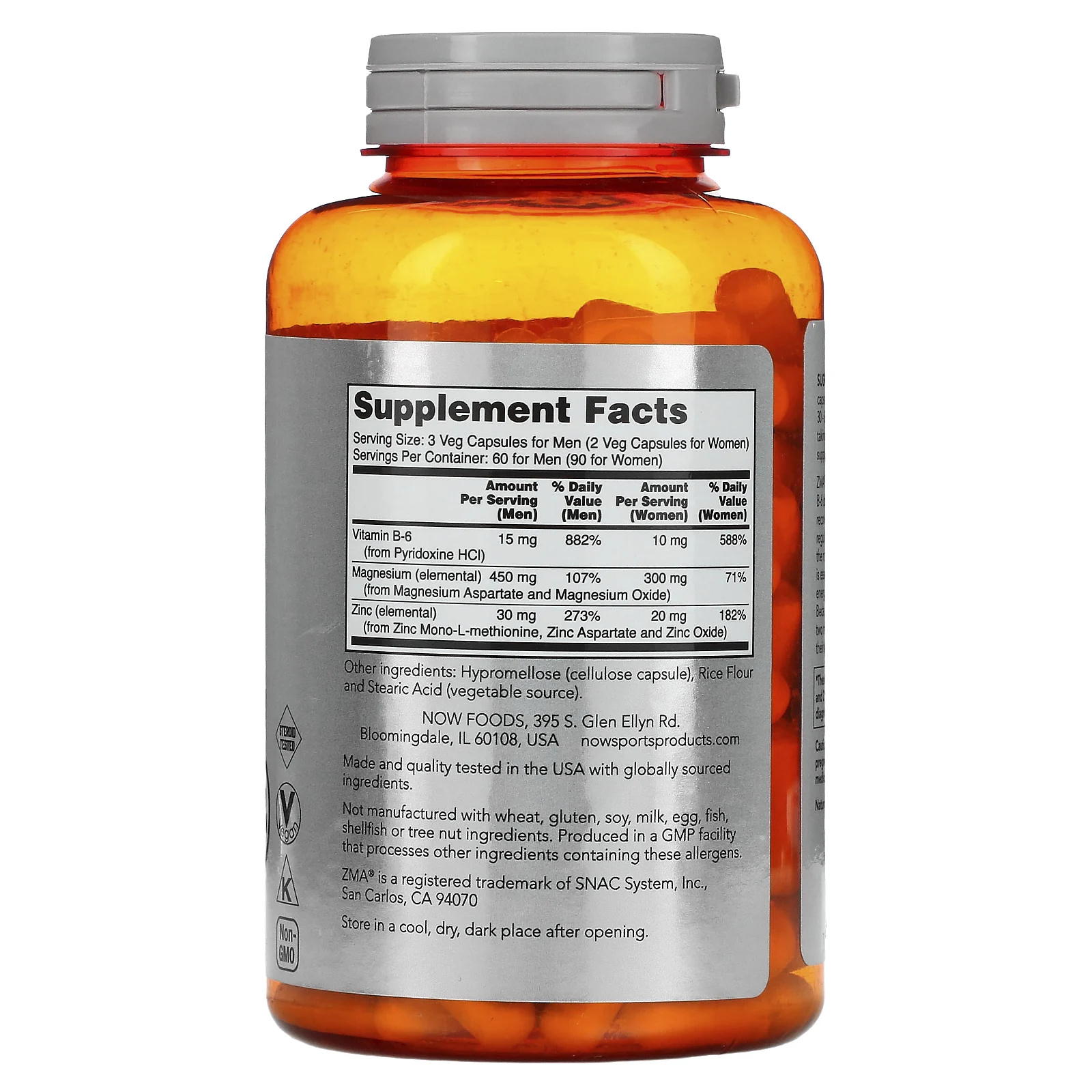NOW Foods, Sports, ZMA, восстановление после физической активности, 180 веганских капсул