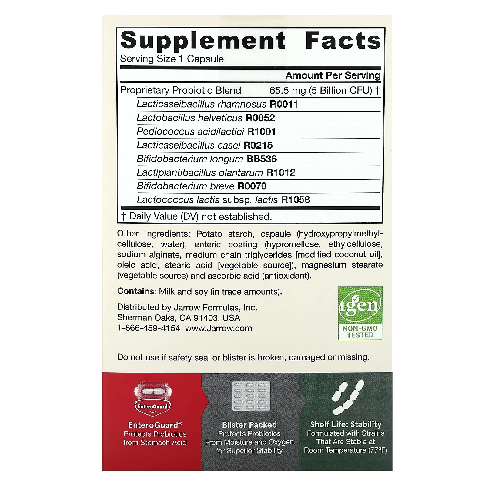 Jarrow Formulas, Jarro-Dophilus, ЭПС, пищеварительный пробиотик, 5 млрд КОЕ, 30 растительных капсул Enteroguard