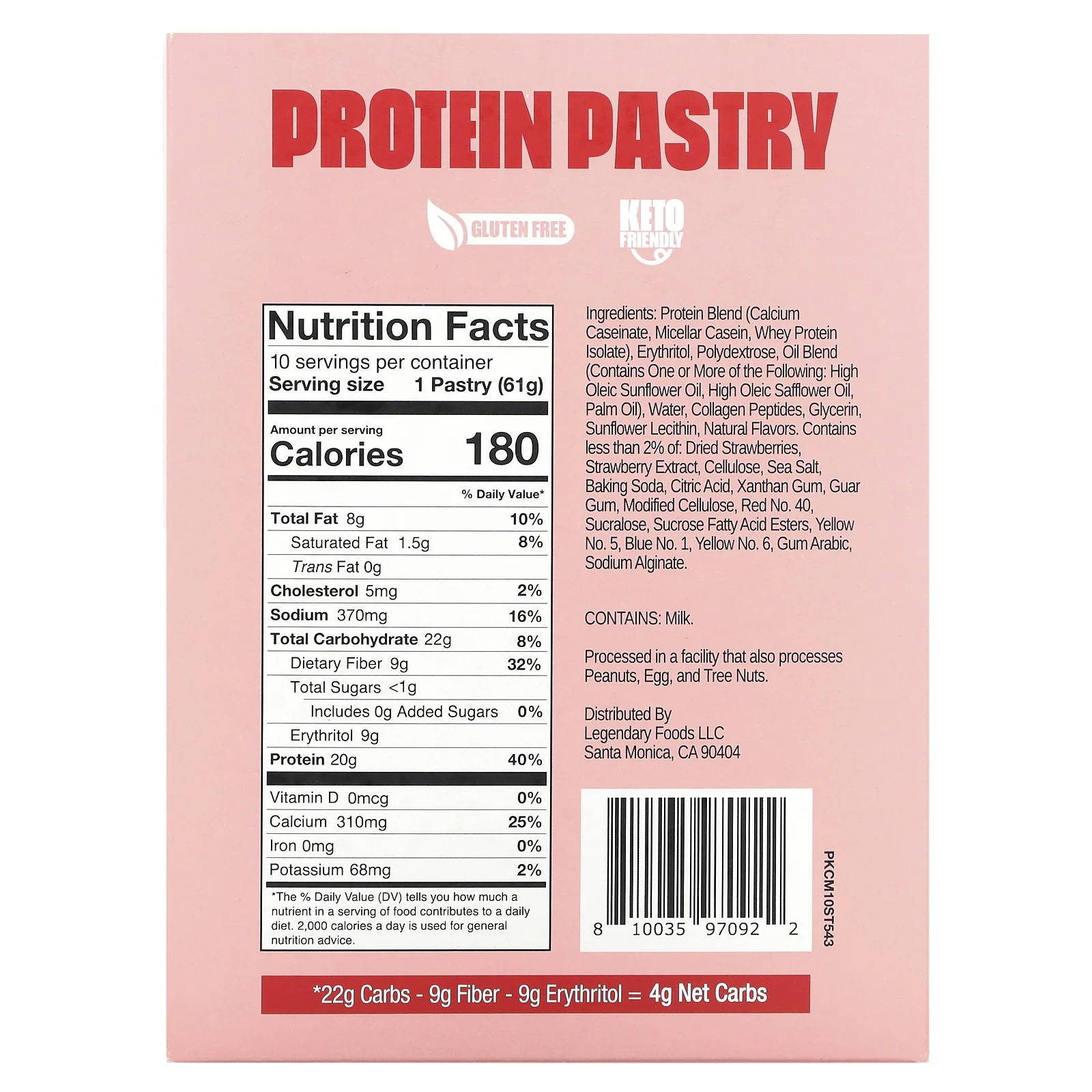 Legendary Foods, Protein Pastry, клубника, 10 пакетиков, 61 г (2,2 унции)