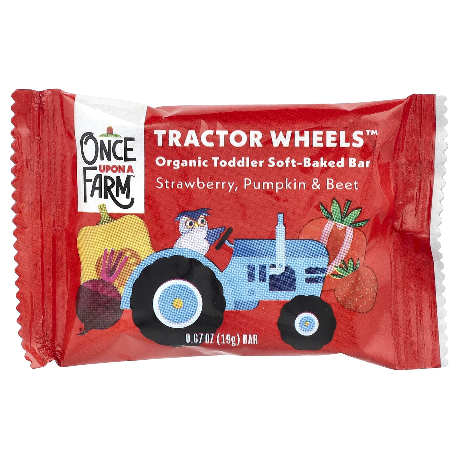 Once Upon A Farm, Органический батончик для малышей, Tractor Wheels ™, клубника, тыква и свекла, 5 батончиков, по 19 г (0,67 унции)