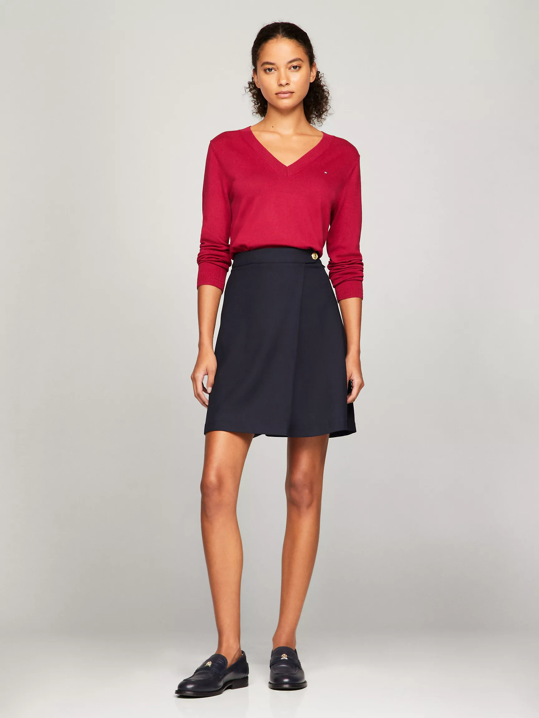 Женский свитер Tommy Hilfiger, Вязаный свитер с V-образным вырезом из вискозной смеси