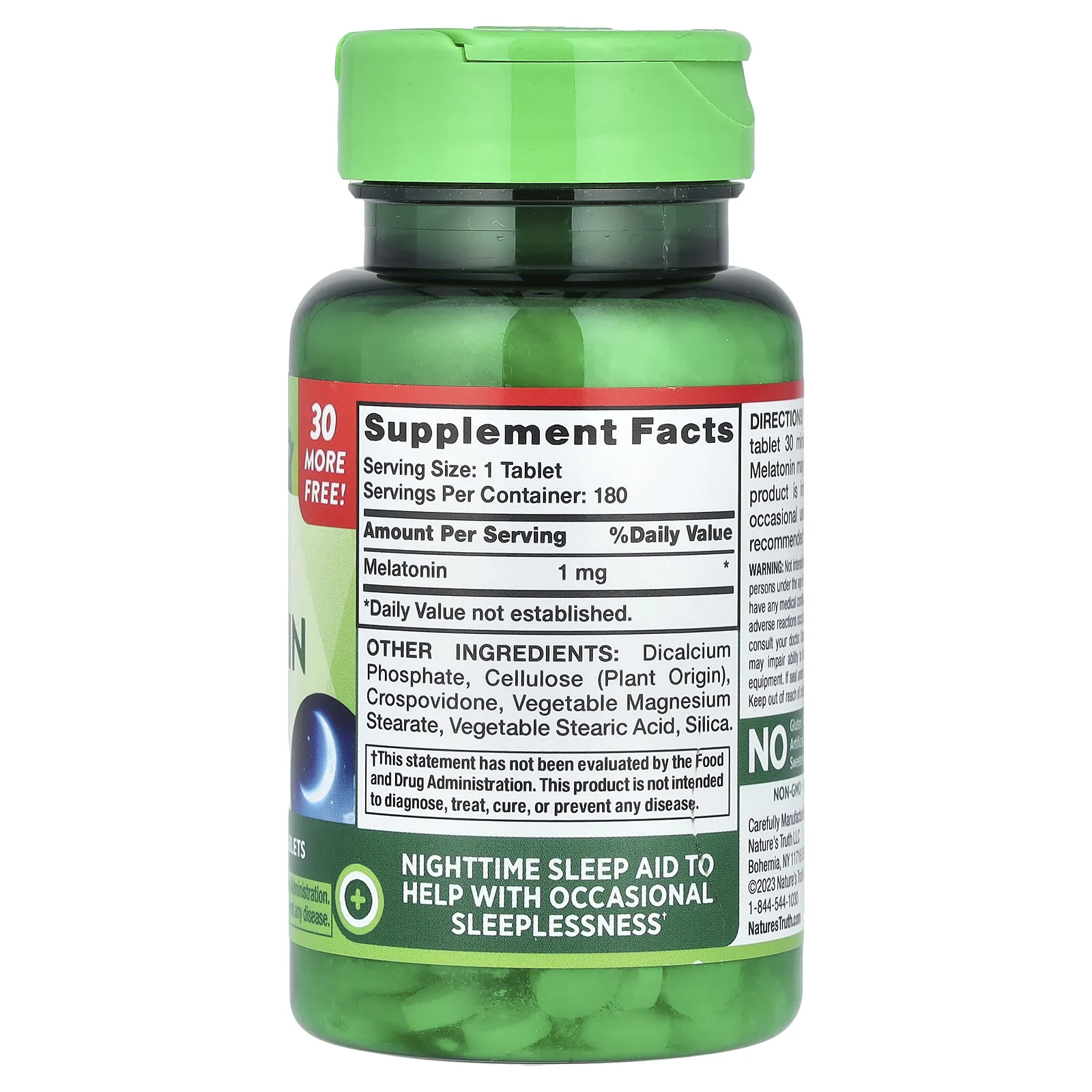 Nature's Truth, Мелатонин для сна, 1 мг, 180 таблеток