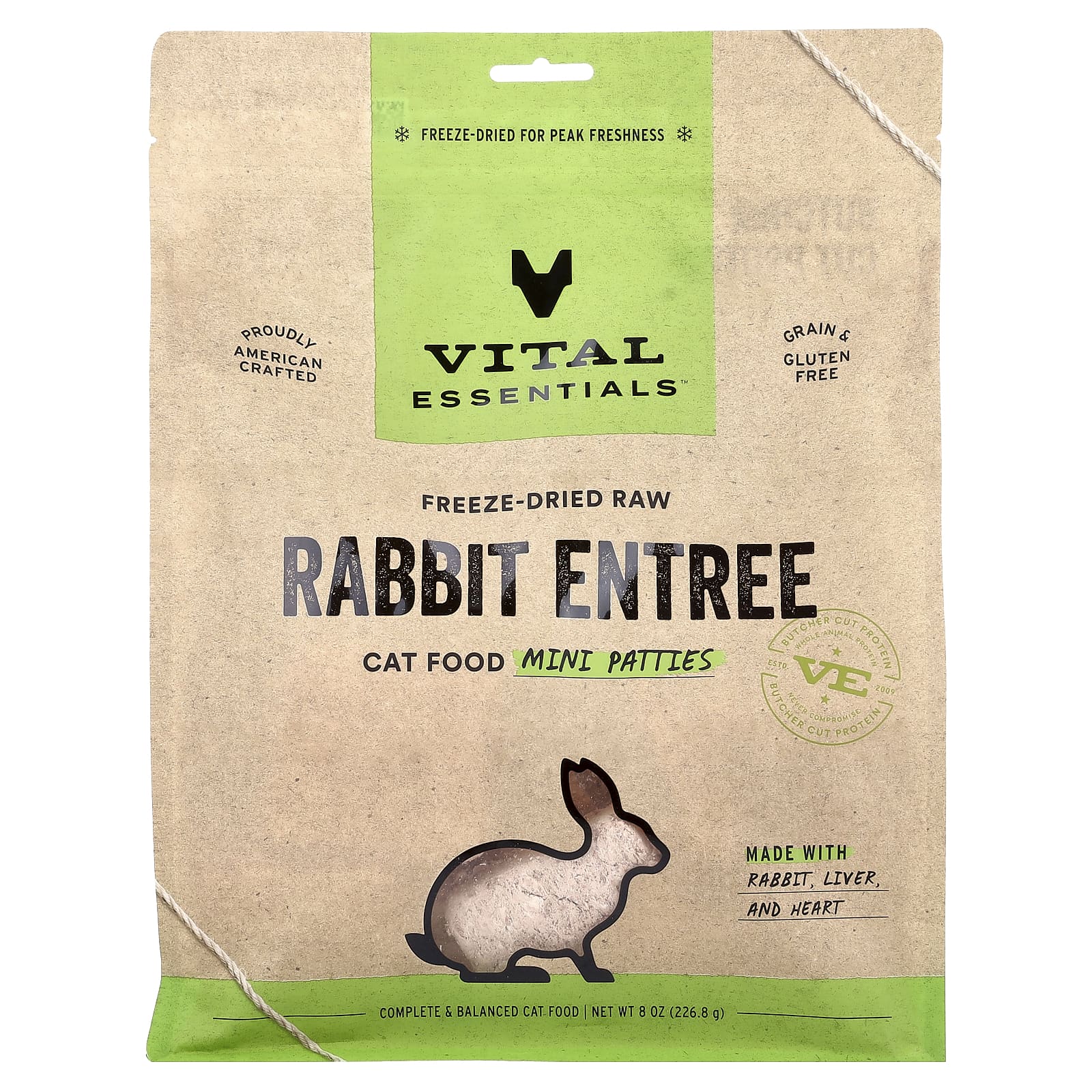 Vital Essentials, сублимированный сырой корм для кошек, блюдо из кролика, 226,8 г (8 унций)