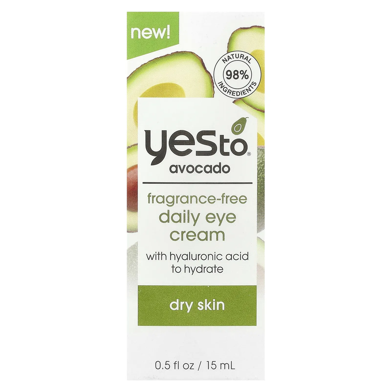 Yes To, Ежедневный крем для кожи вокруг глаз с авокадо, для сухой кожи, без отдушек, 15 мл (0,5 жидк. Унции)