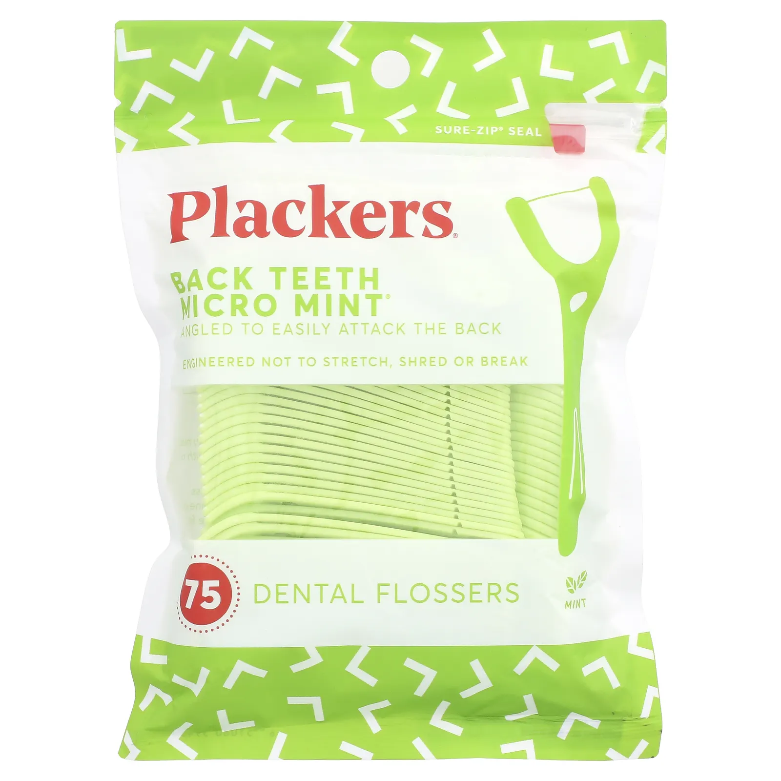 Plackers, Micro Mint, зубочистки с нитью для задних зубов, мята, 75 шт.