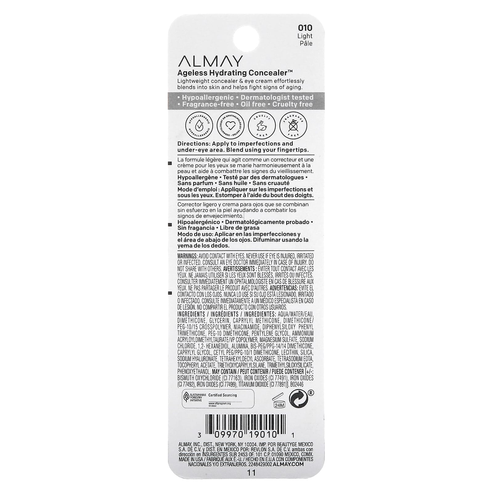 Almay, Ageless, увлажняющий консилер, оттенок 010 светлый, 11 мл (0,37 жидк. унции)