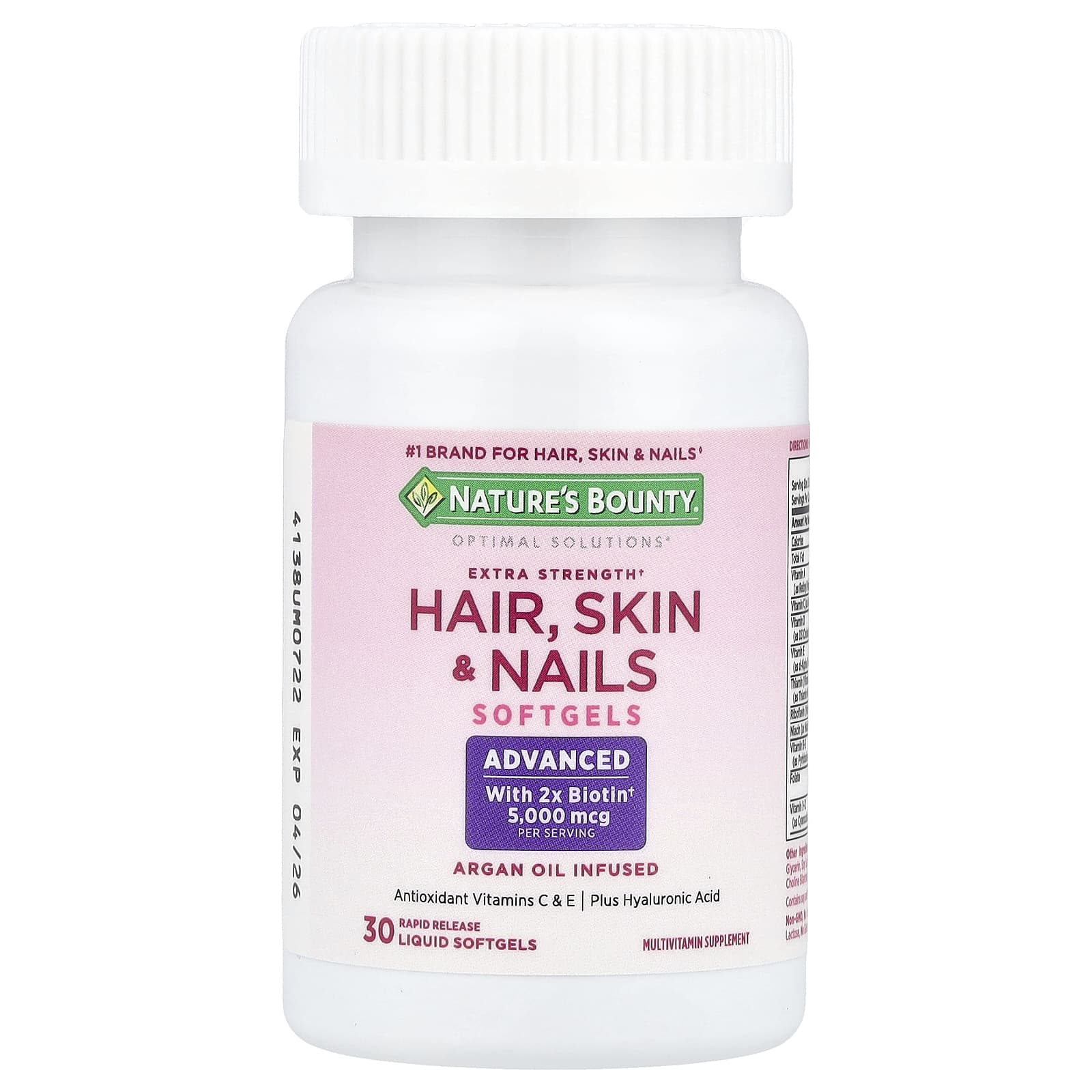 Nature's Bounty, Optimal Solutions®, волосы, кожа и ногти, дополнительная сила, 30 капсул с быстрым высвобождением