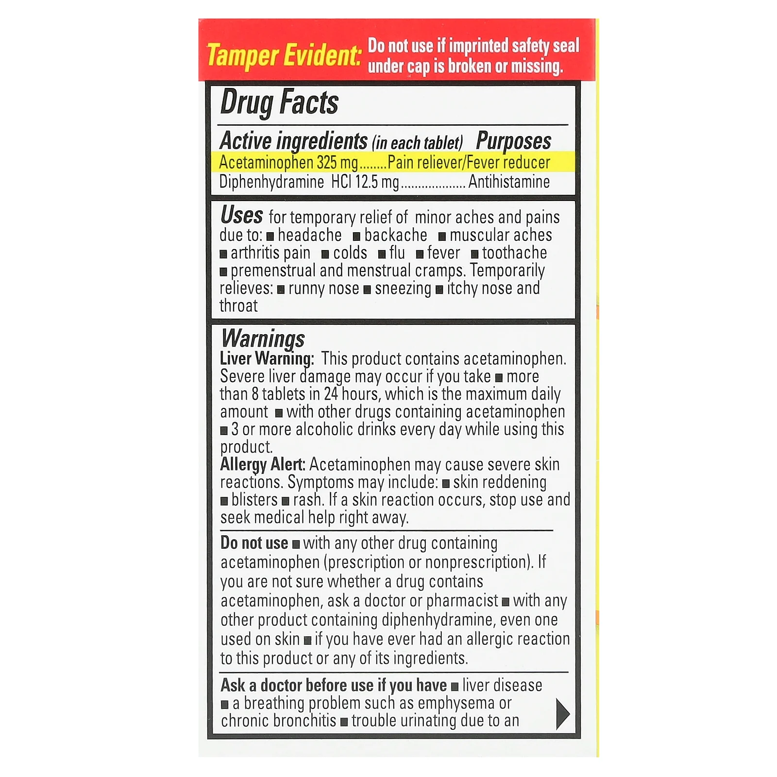 Percogesic, ацетаминофен/дифенгидрамина гидрохлорид, первоначальная сила действия, 50 таблеток, покрытых оболочкой, которые легко глотать