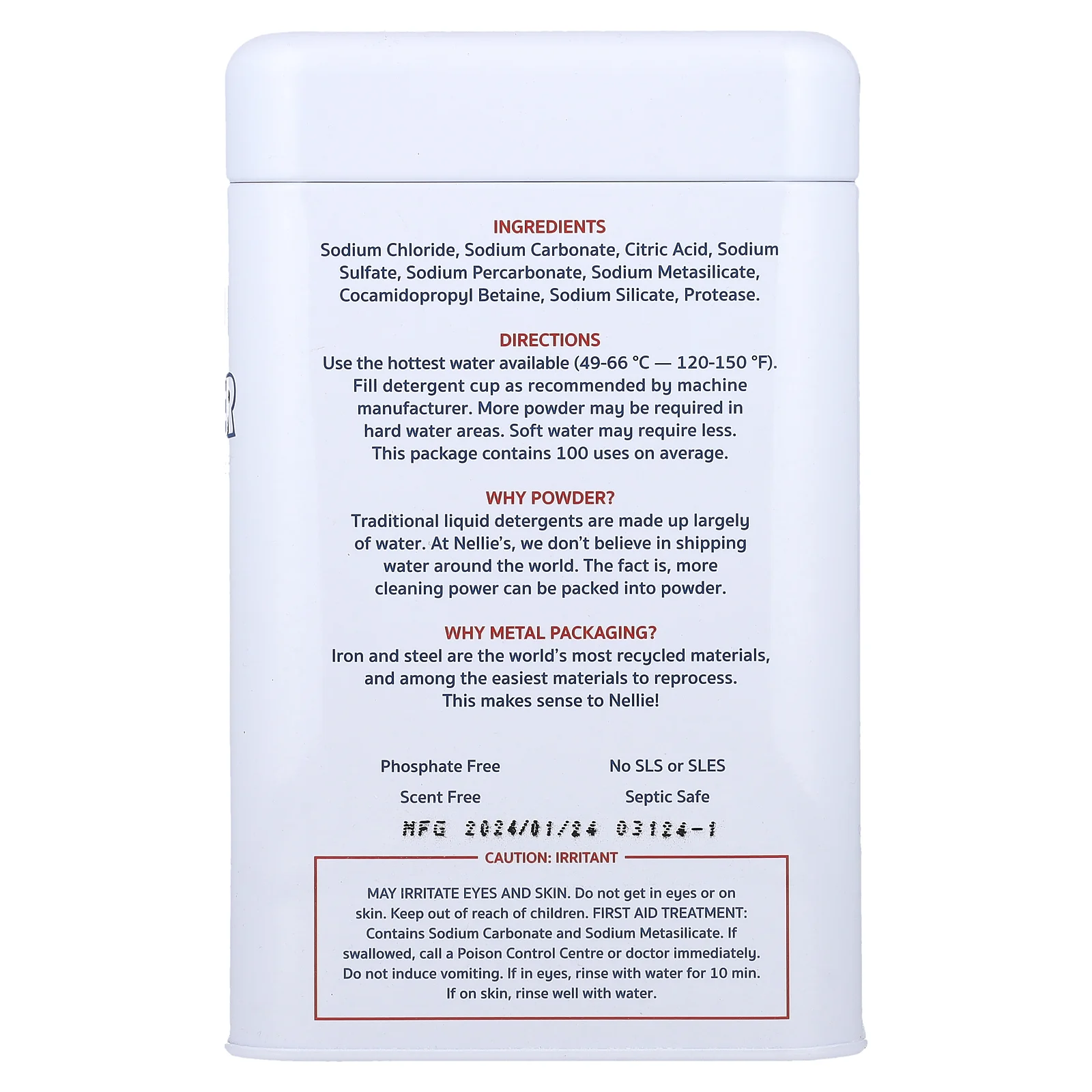 Порошок для посудомоечной машины Nellie's, 1,6 кг (3,5 фунта)