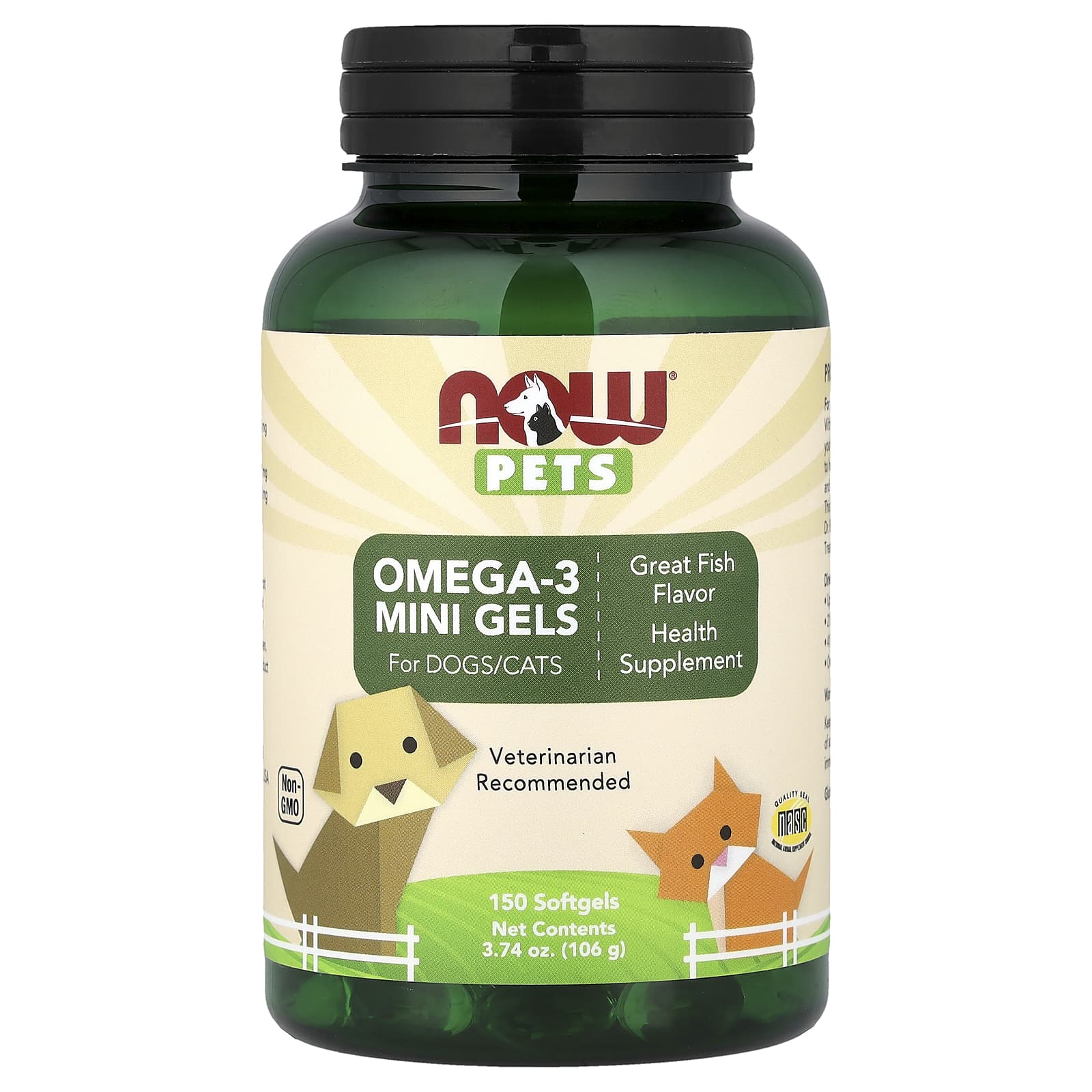 NOW Foods, Pets, мини-капсулы с омега-3, для собак и кошек, со вкусом рыбы, 150 капсул, 106 г (3,74 унции)