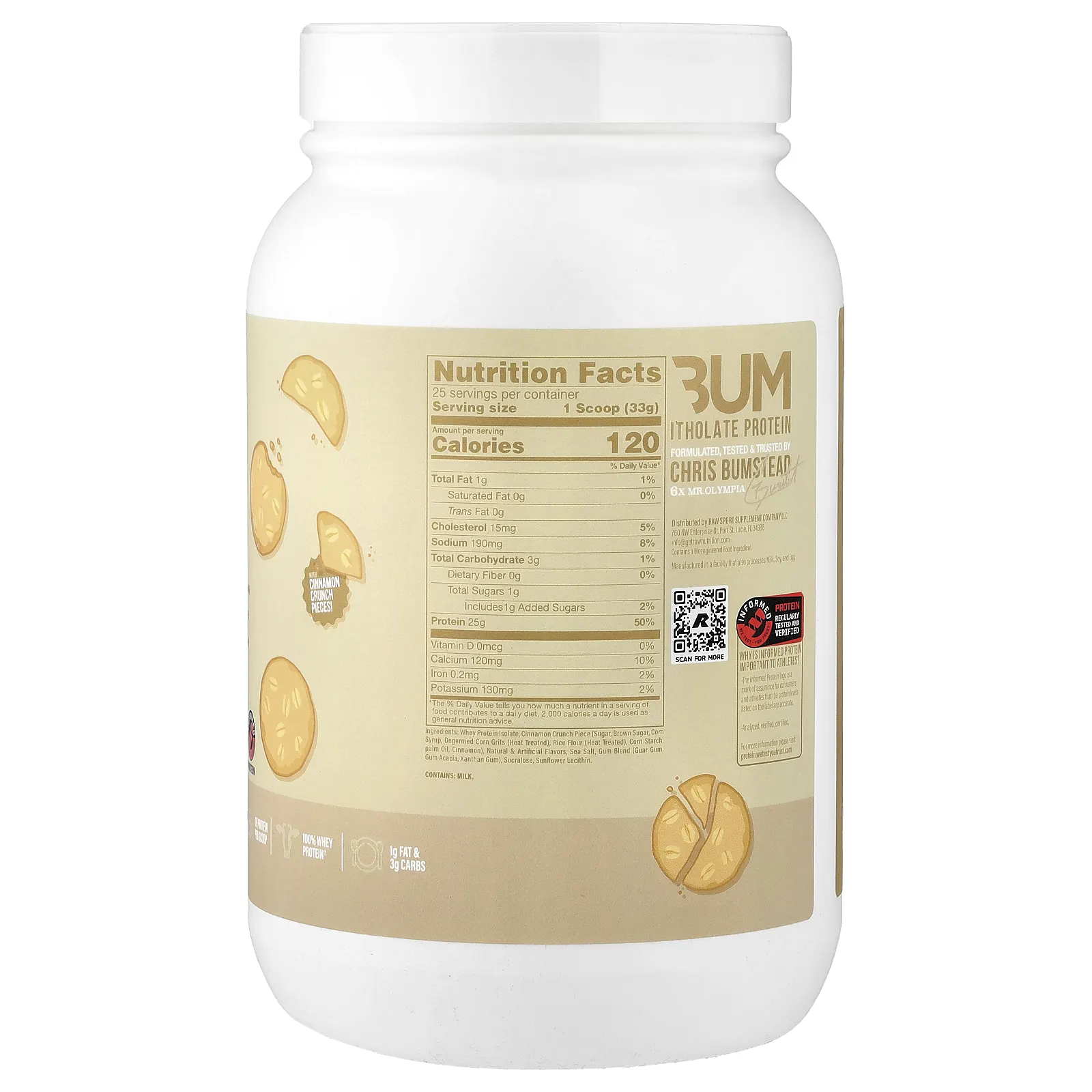 Raw Nutrition, Bum, протеин Itholate®, со вкусом ванильного овсяного печенья, 825 г (29,1 унции)
