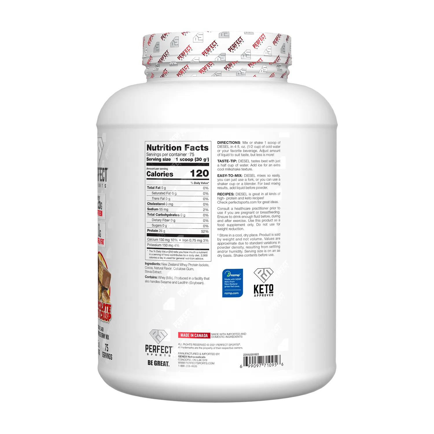 PERFECT Sports, Diet, новозеландский сывороточный изолят, хрустящая шоколадная вафля, 2,27 кг (5 фунтов)