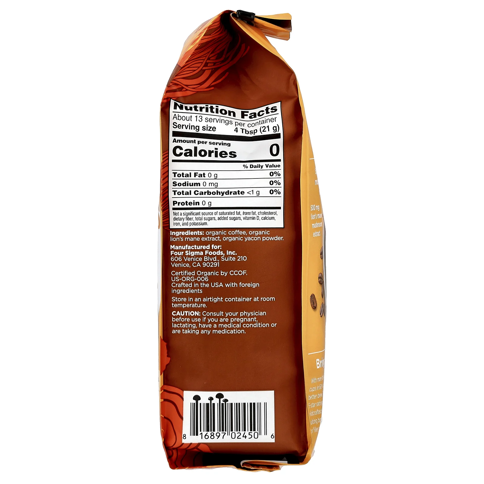 Four Sigmatic, Focus, органический кофе с грибом ежовиком гребенчатым и яконом, молотый, средняя обжарка, 283 г (10 унций)