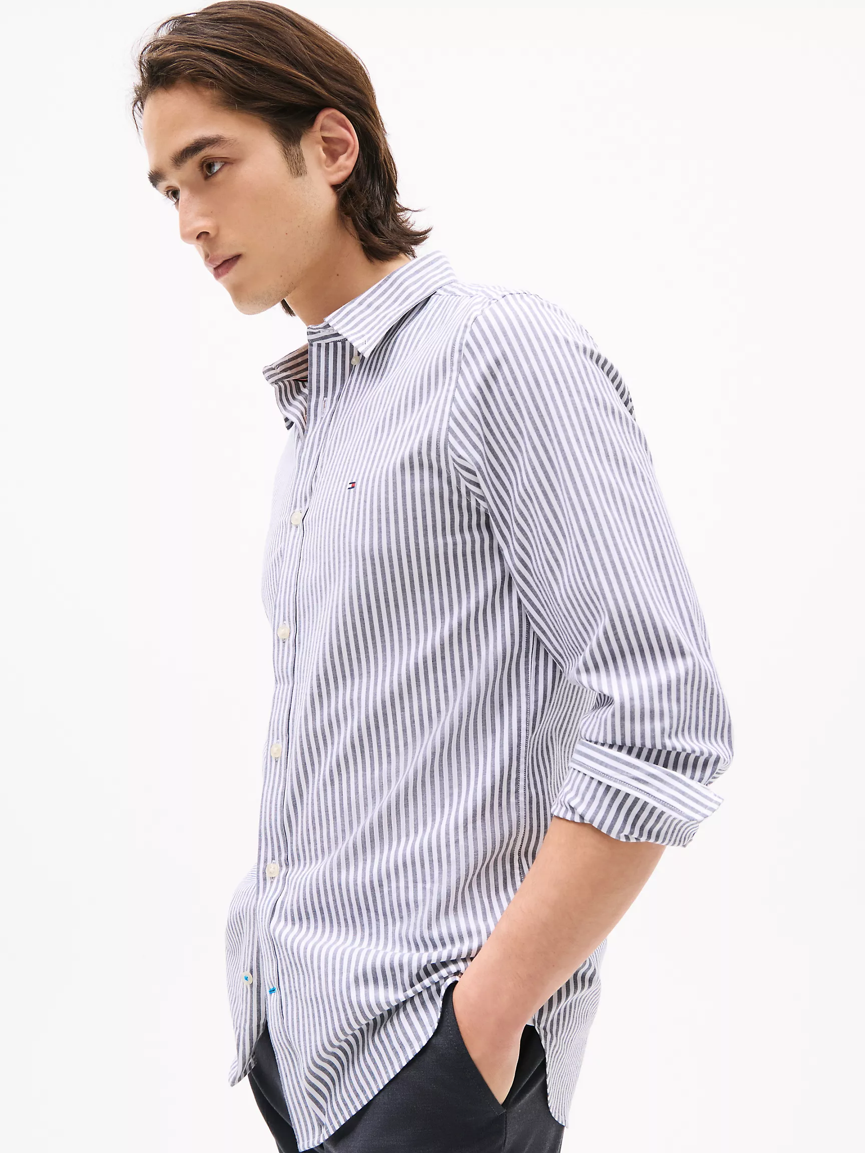 Мужская рубашка Tommy Hilfiger, Полосатая эластичная рубашка из поплина приталенного кроя