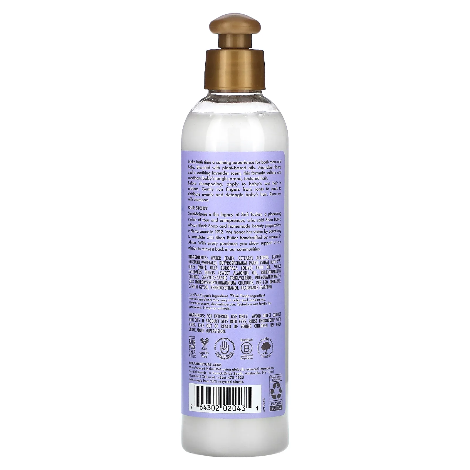 SheaMoisture, Baby, средство для расчесывания волос перед смыванием перед сном, манука с медом и лавандой, 237 мл (8 жидк. Унций)