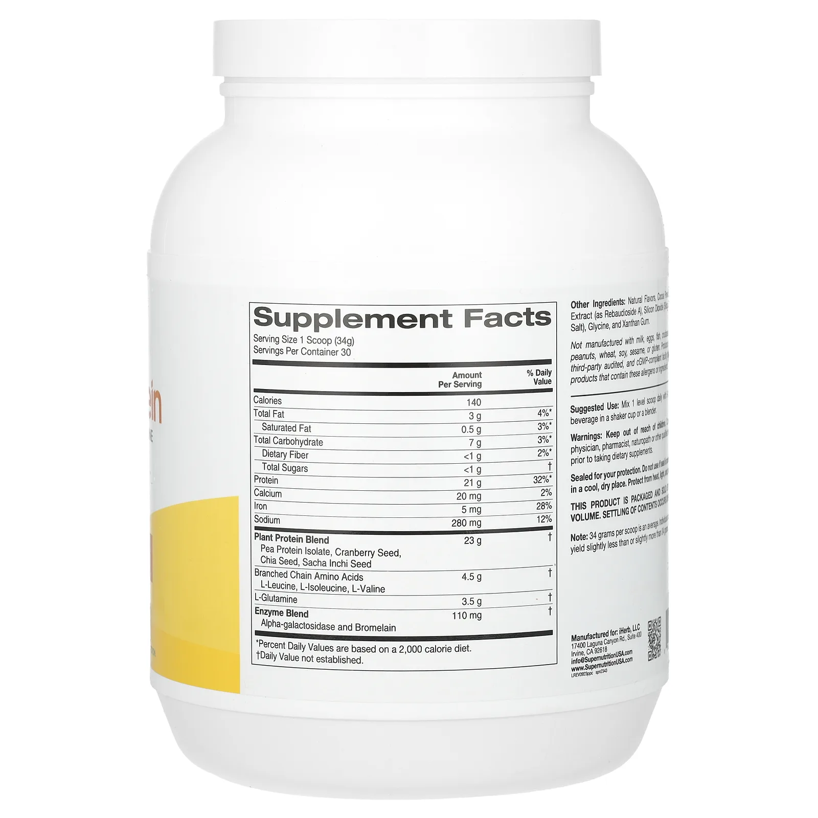 Super Nutrition, прекрасный растительный протеин, со вкусом шоколада, 1020 г (2,2 фунта)