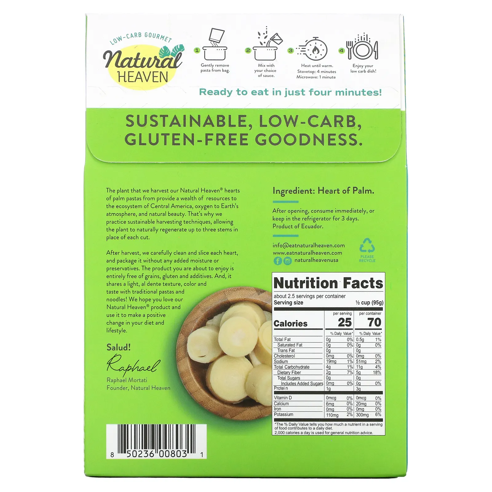 Natural Heaven, Hearts of Palm, спагетти, 255 г (9 унций)