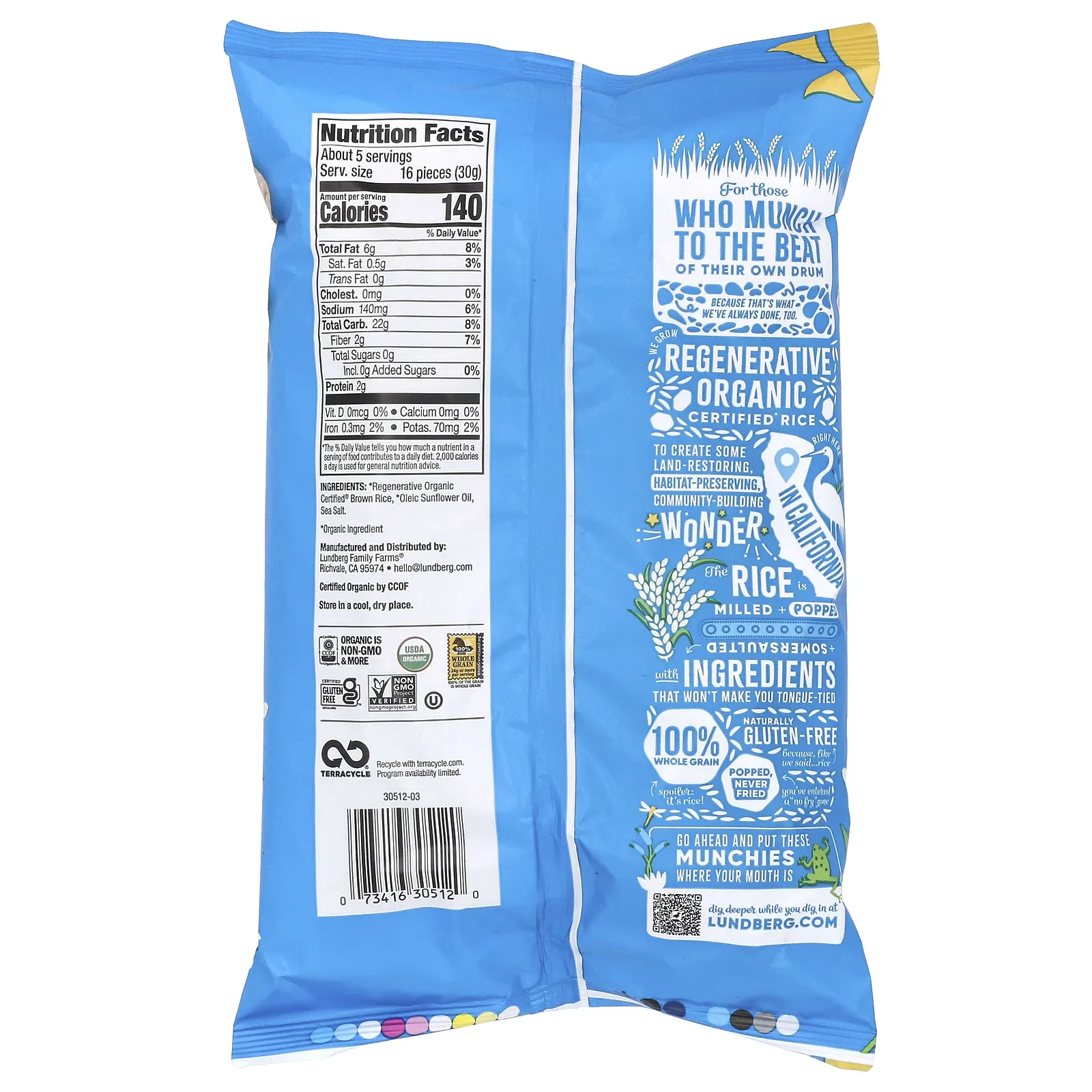 Lundberg, Органический рисовый торт Minis, морская соль, 142 г (5 унций)