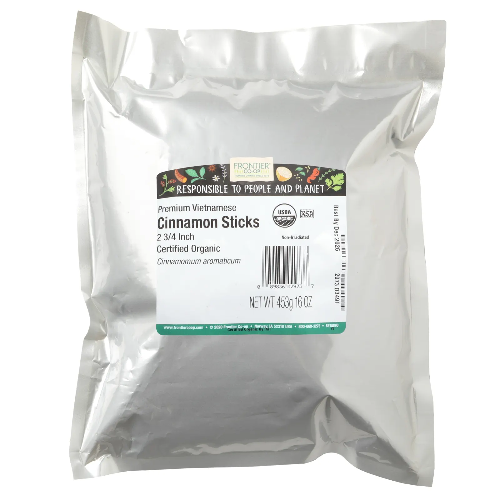 Frontier Co-op, Органическая вьетнамская корица премиального качества, 2 3/4 дюйма, 453 г (16 унций)