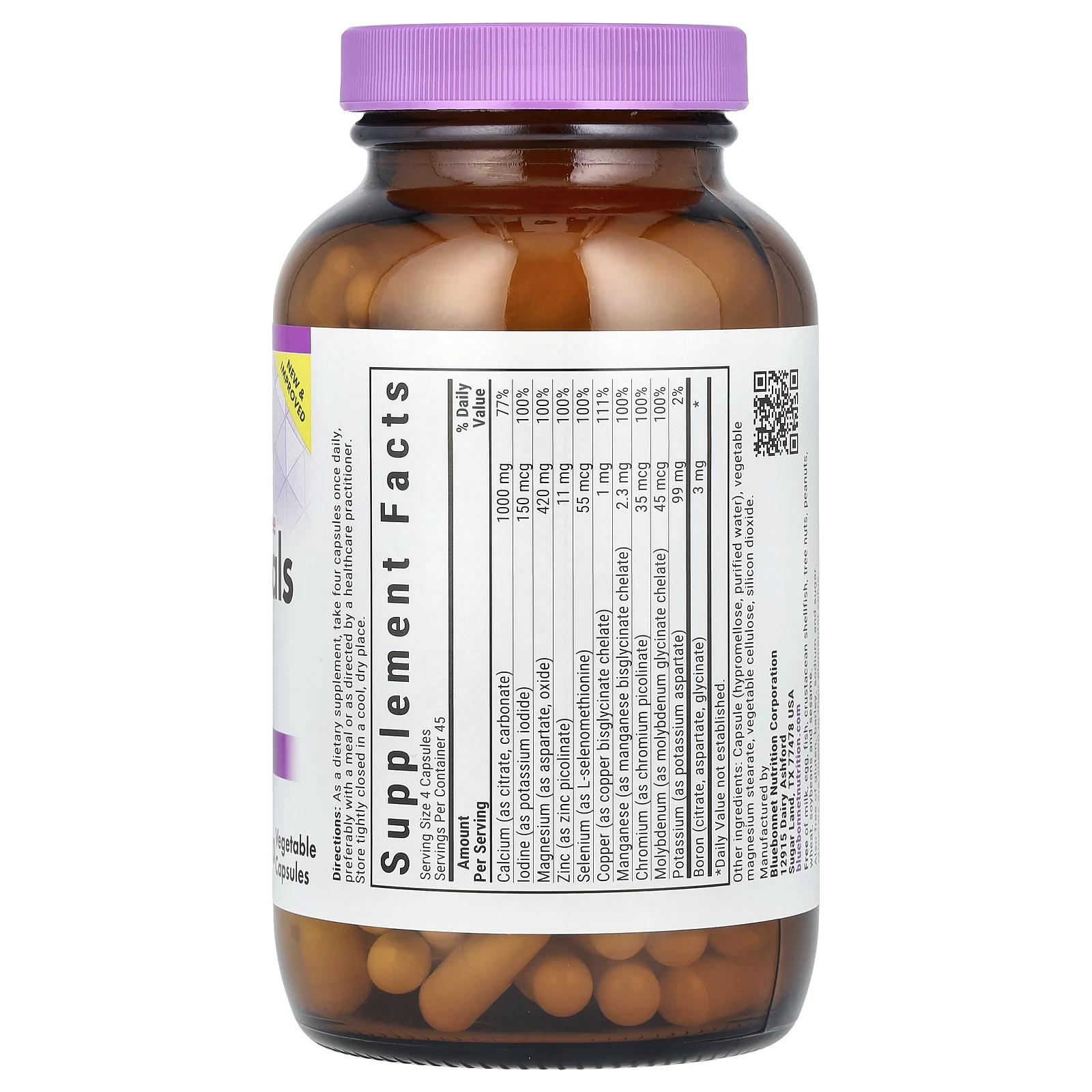 Bluebonnet Nutrition, Мультиминералы с бором, без железа, 180 растительных капсул