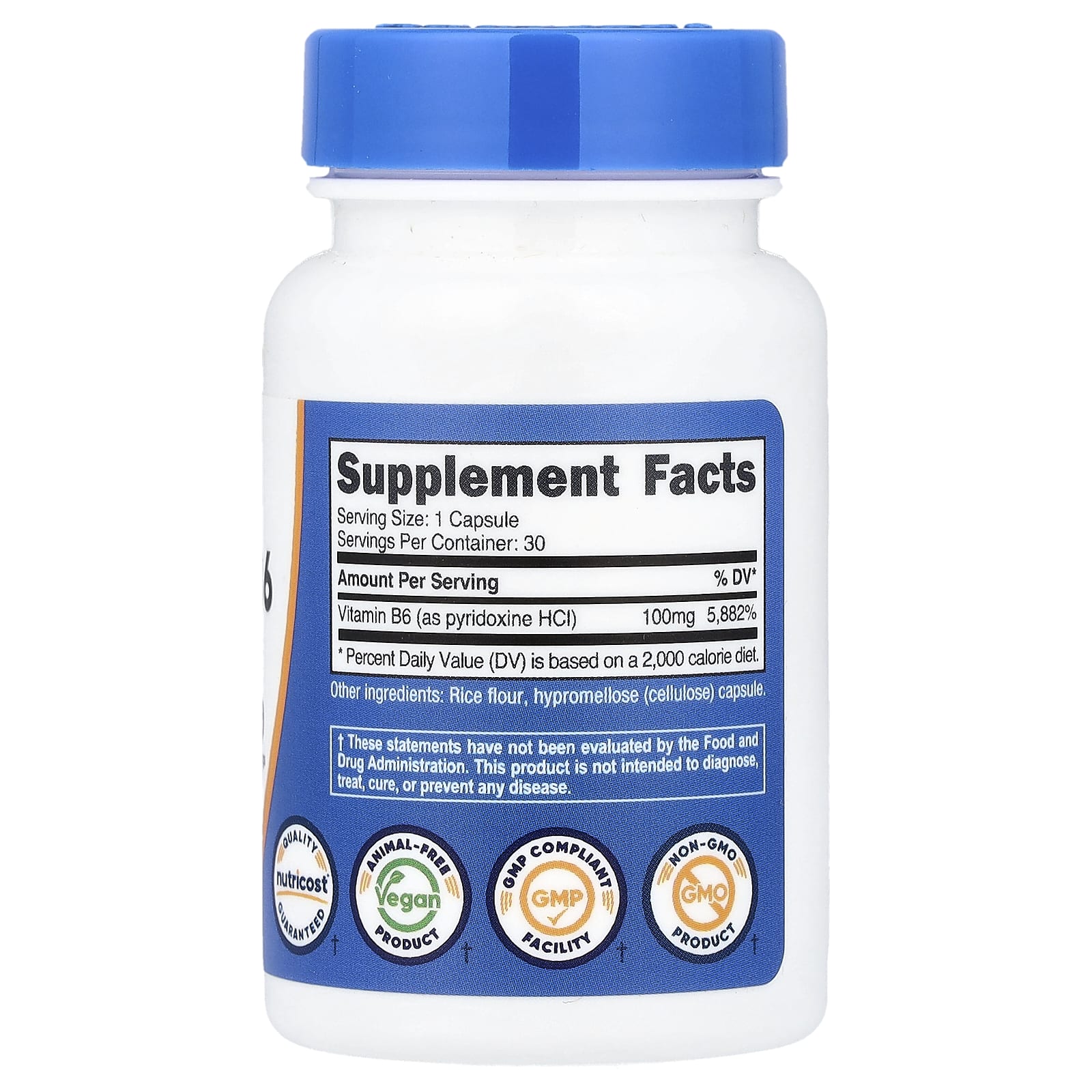 Nutricost, витамин B6, 100 мг, 30 капсул