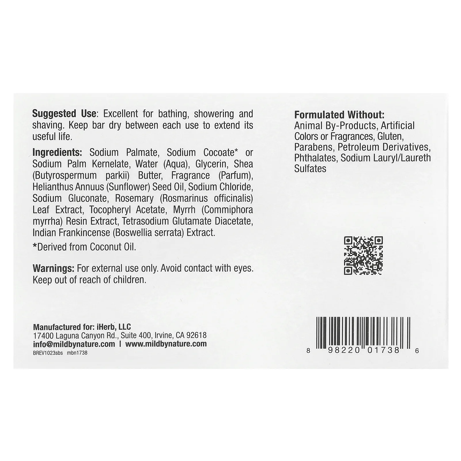 Mild By Nature, кусковое мыло с сырым маслом ши, с витамином E, розмарином, миррой и ладаном, 141 г (5 унций)