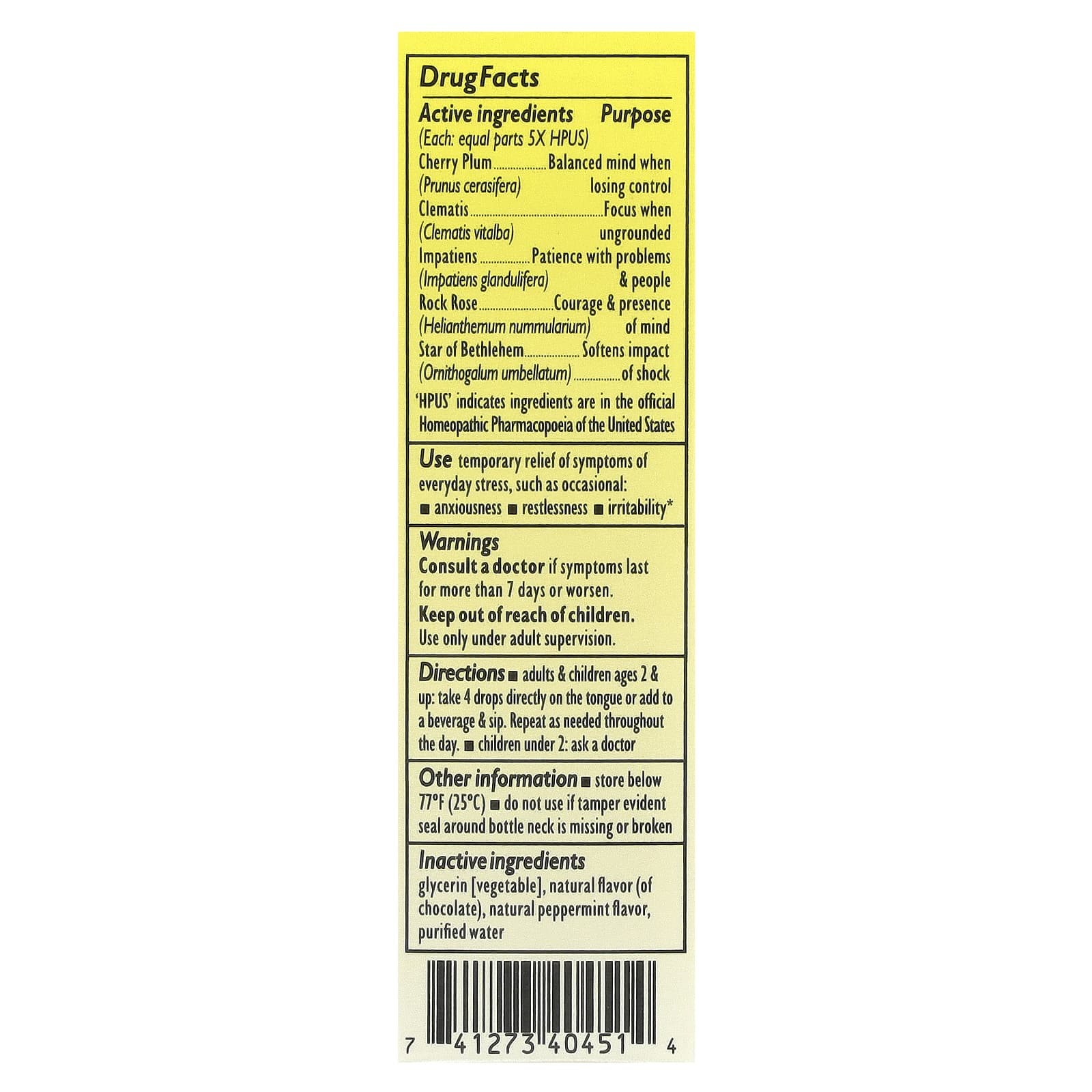 Bach, RESCUE Remedy®, капельница, для снятия стресса, шоколад и перечная мята, 20 мл (0,7 жидк. Унции)