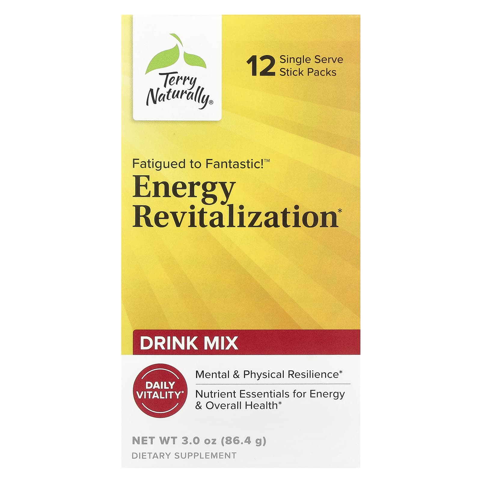 Terry Naturally, Энергетическая восстанавливающая смесь для напитков Fatigued to Fantastic! ™, 12 пакетиков по 7,2 г (0,25 унции)