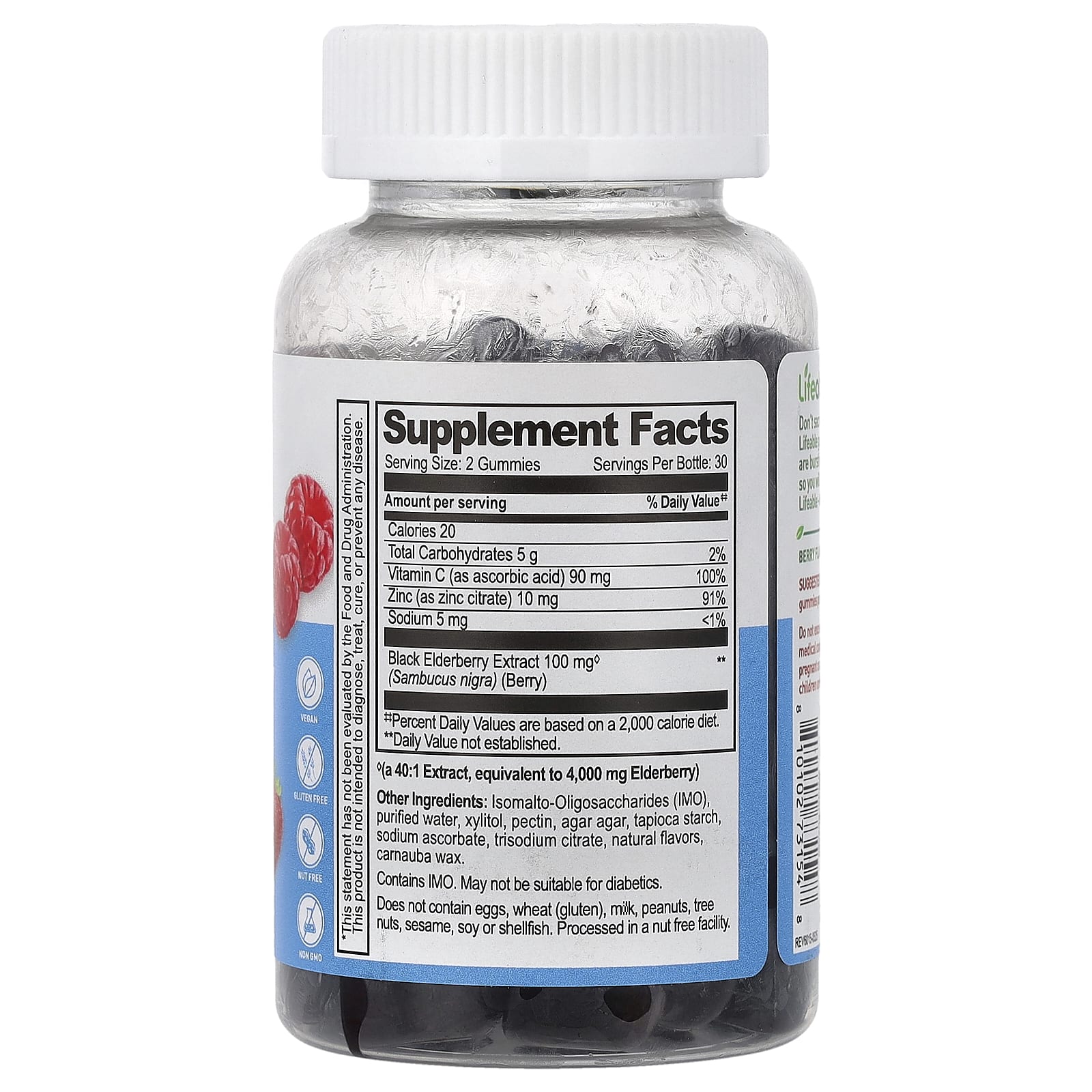 Lifeable, жевательные таблетки с бузиной, со вкусом ягод, 60 жевательных таблеток